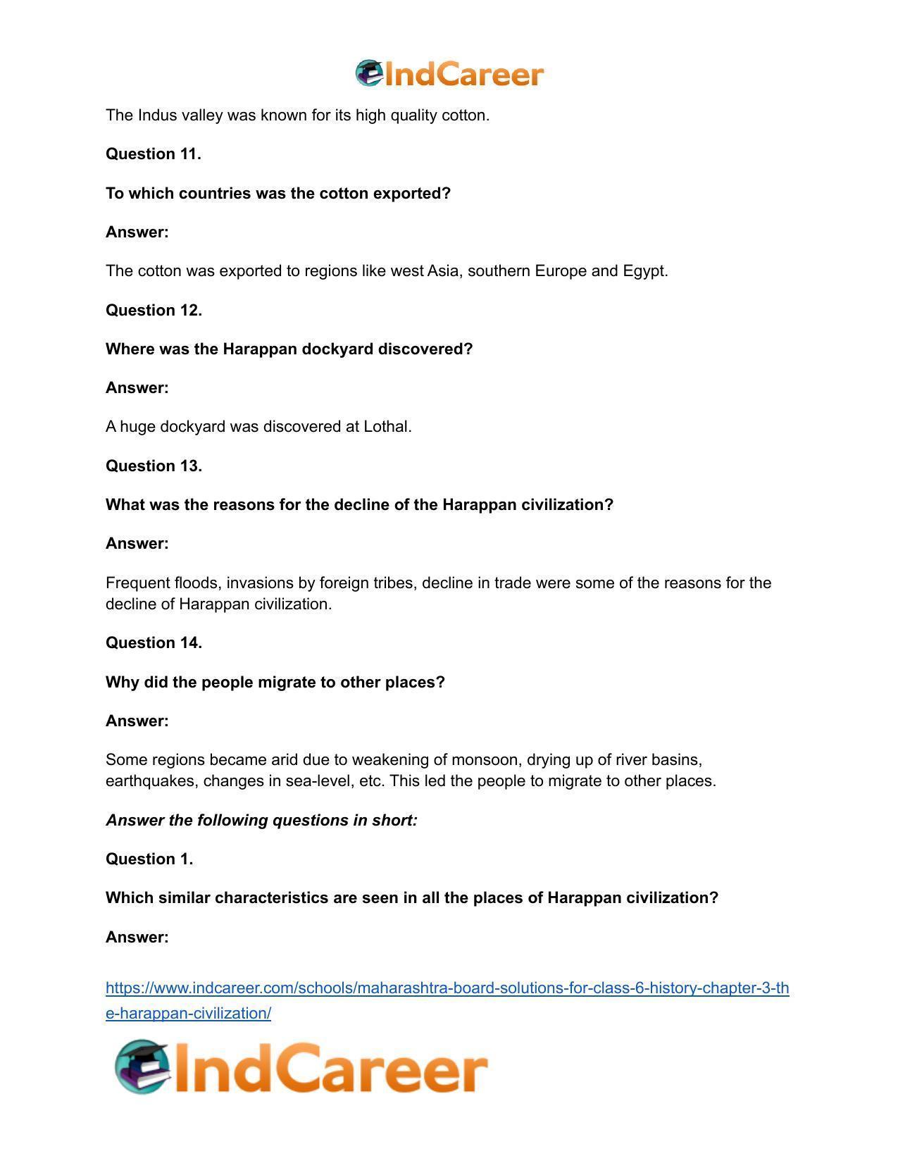 Maharashtra Board Solutions for Class 6- History: Chapter 3- The Harappan Civilization - Page 16
