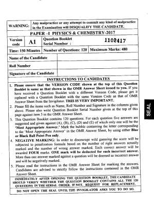 KEAM Paper I 2017 Question Paper