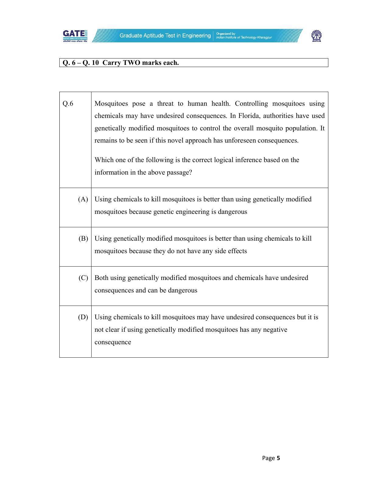 GATE 2022 Mining Engineering (MN) Question Paper - Page 5