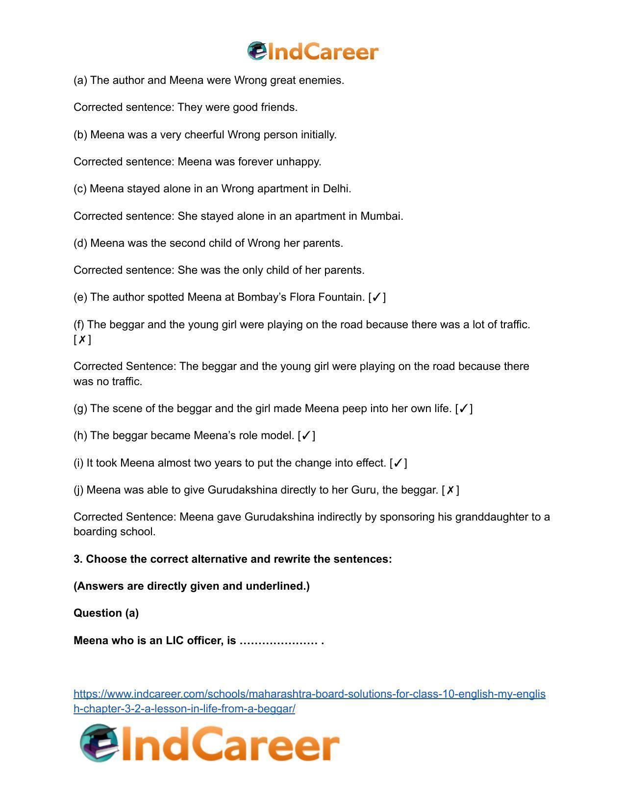 Maharashtra Board Solutions for Class 10- English (My English): Chapter 3.2- A Lesson in Life from a Beggar - Page 7