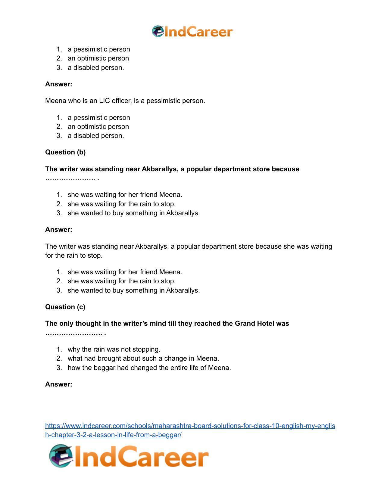 Maharashtra Board Solutions for Class 10- English (My English): Chapter 3.2- A Lesson in Life from a Beggar - Page 8