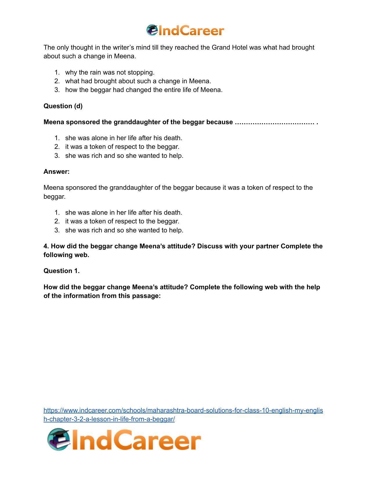 Maharashtra Board Solutions for Class 10- English (My English): Chapter 3.2- A Lesson in Life from a Beggar - Page 9