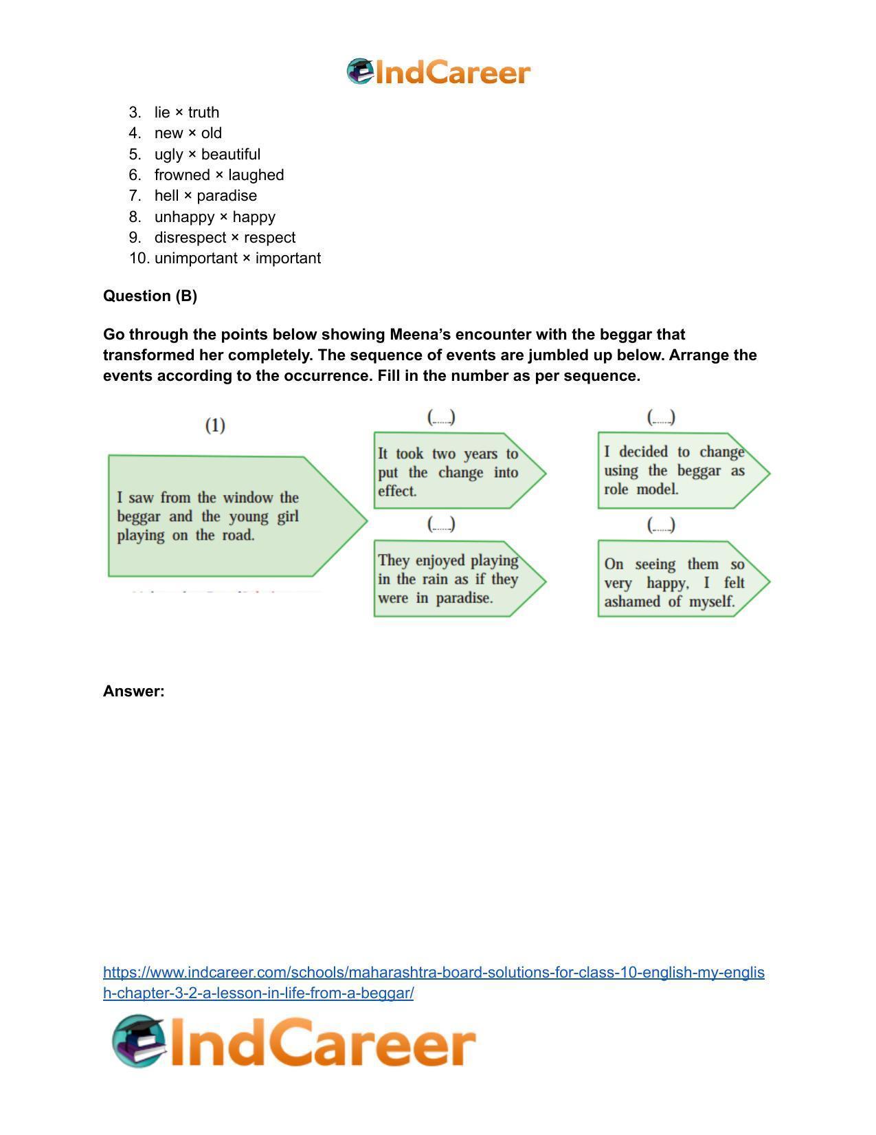 Maharashtra Board Solutions for Class 10- English (My English): Chapter 3.2- A Lesson in Life from a Beggar - Page 12