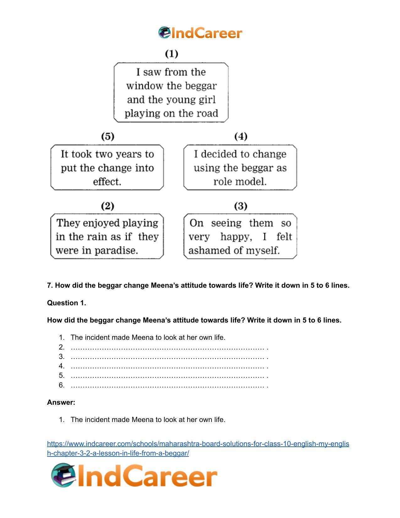 Maharashtra Board Solutions for Class 10- English (My English): Chapter 3.2- A Lesson in Life from a Beggar - Page 13