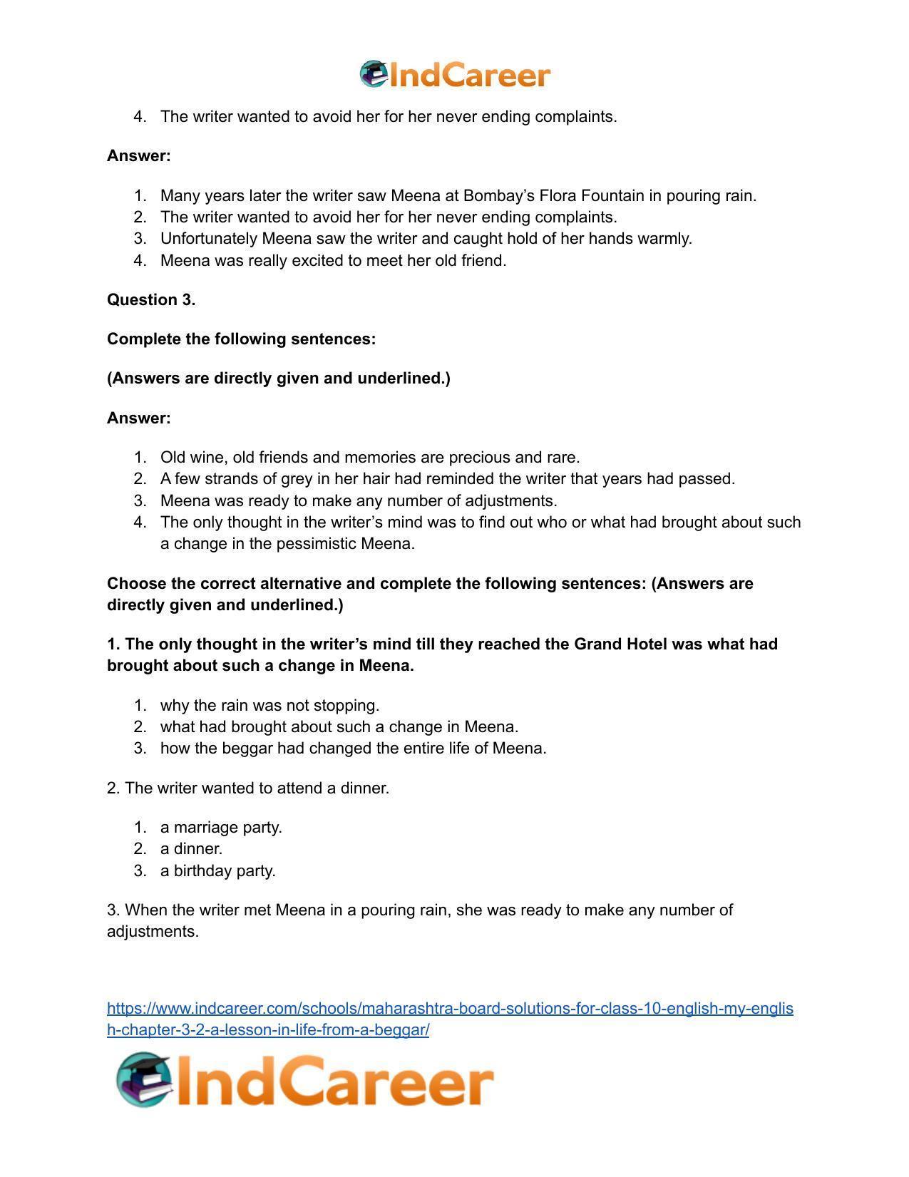 Maharashtra Board Solutions for Class 10- English (My English): Chapter 3.2- A Lesson in Life from a Beggar - Page 21