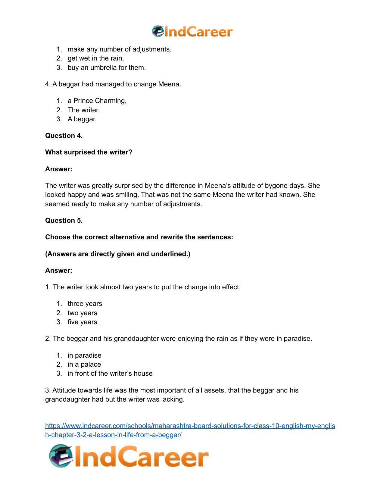 Maharashtra Board Solutions for Class 10- English (My English): Chapter 3.2- A Lesson in Life from a Beggar - Page 22