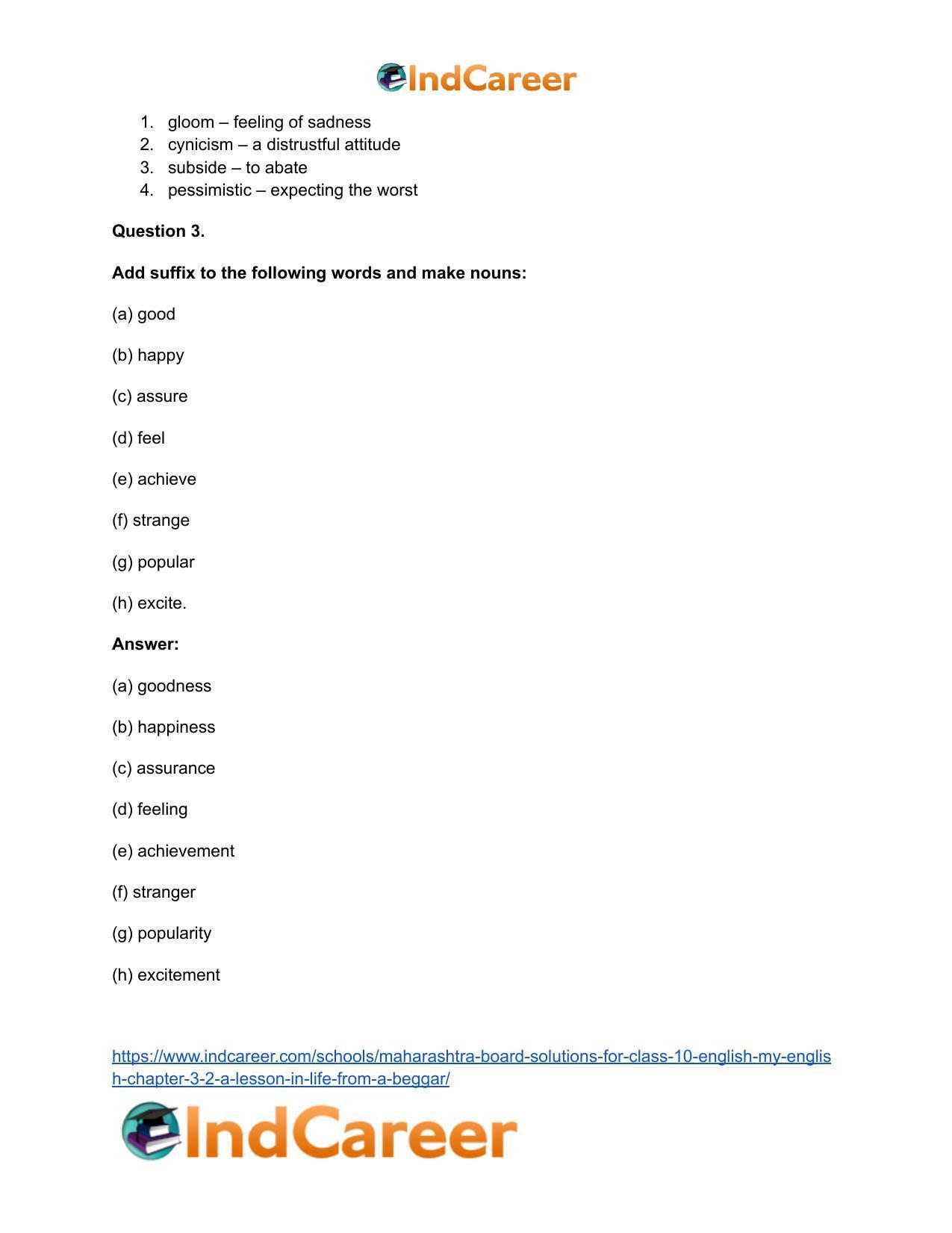 Maharashtra Board Solutions for Class 10- English (My English): Chapter 3.2- A Lesson in Life from a Beggar - Page 25