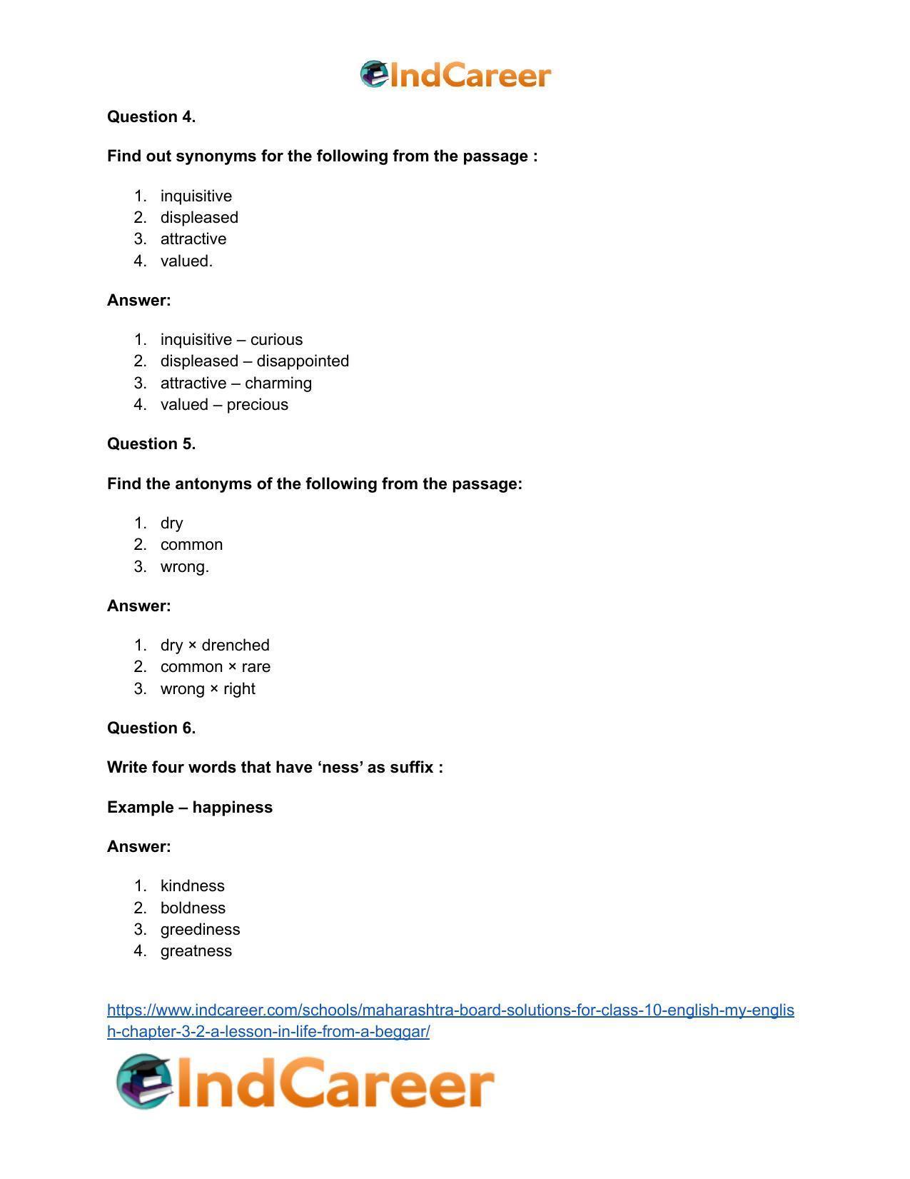 Maharashtra Board Solutions for Class 10- English (My English): Chapter 3.2- A Lesson in Life from a Beggar - Page 26