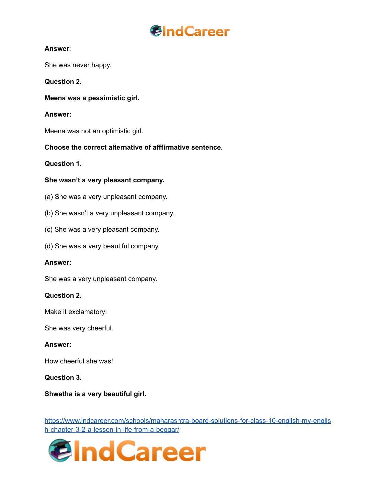 Maharashtra Board Solutions for Class 10- English (My English): Chapter 3.2- A Lesson in Life from a Beggar - Page 28