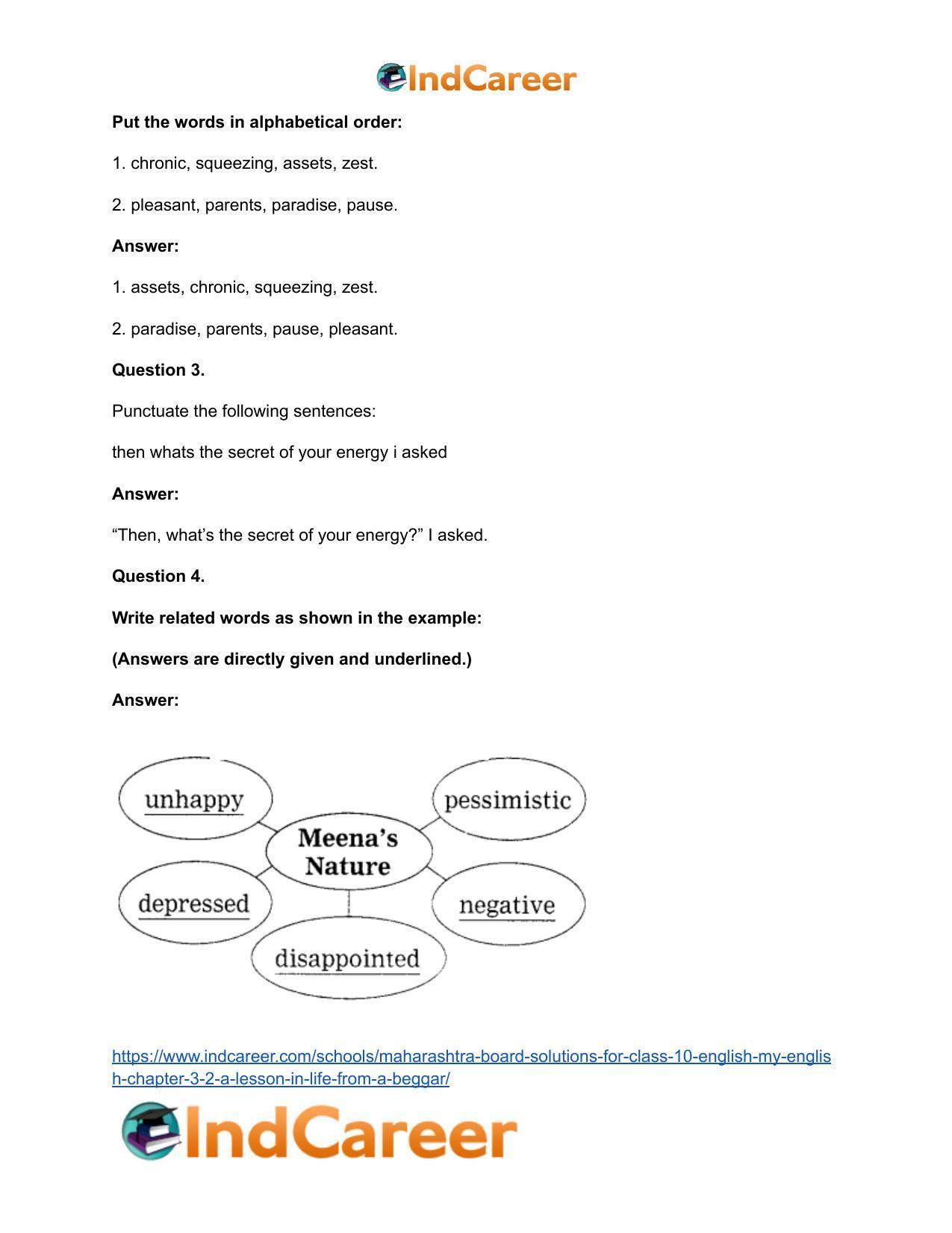 Maharashtra Board Solutions for Class 10- English (My English): Chapter 3.2- A Lesson in Life from a Beggar - Page 36
