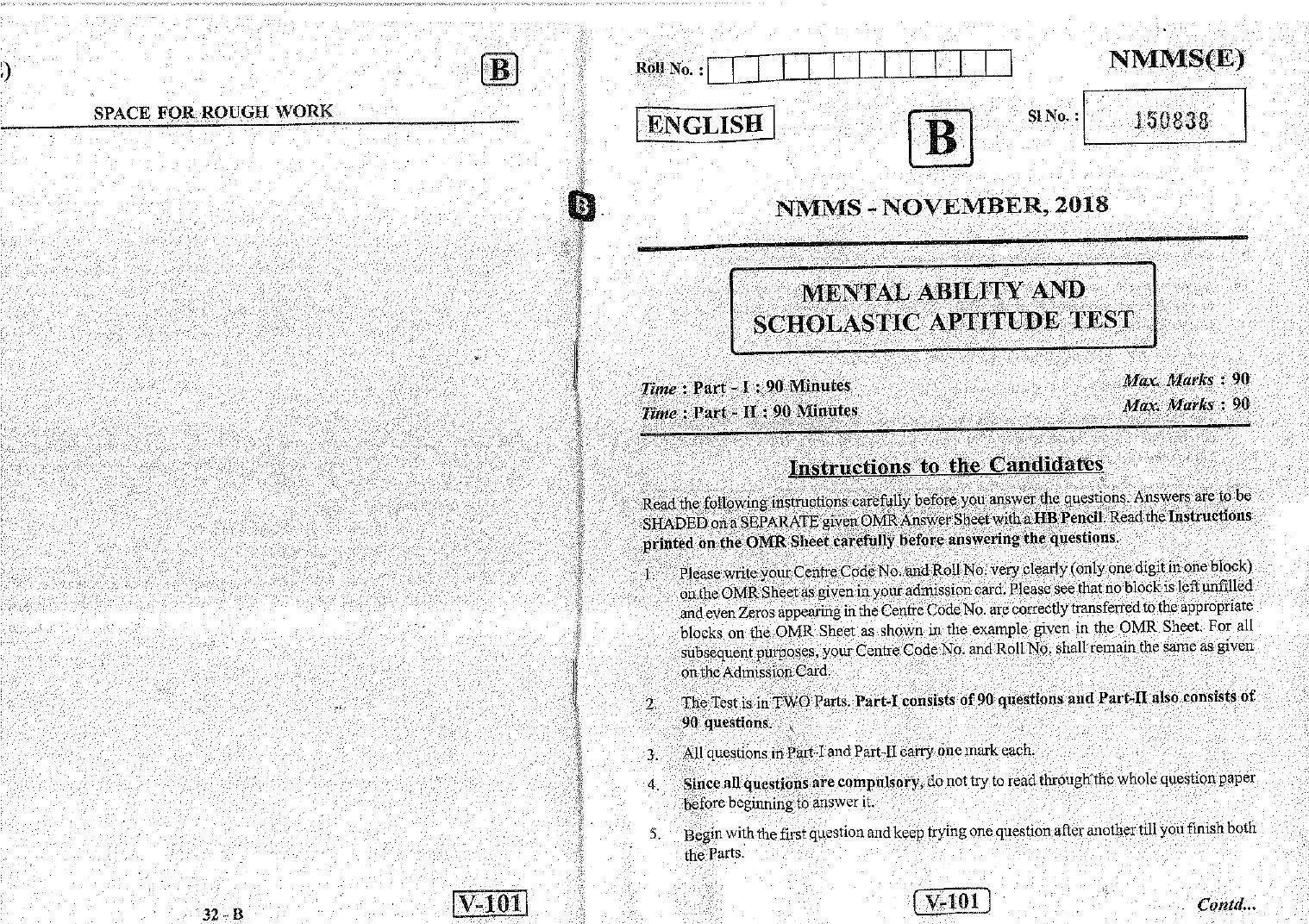 MAT - SAT English Nov 2018 (Set B) Class 8 Andhra Pradesh NMMS Question Papers - Page 1