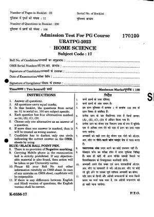 URATPG Home Science 2023 Sample Question Paper