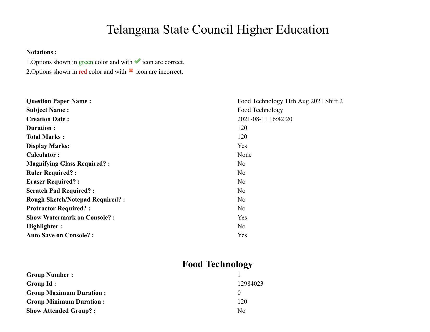 TS PGECET 2021: (FT) Food Technology Question Papers - Page 1