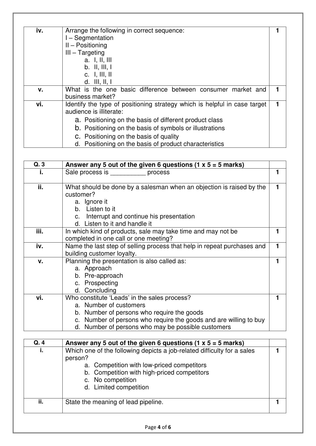CBSE Class 10 (Skill Education) Marketing & Sales 2024 Sample Paper - Page 4