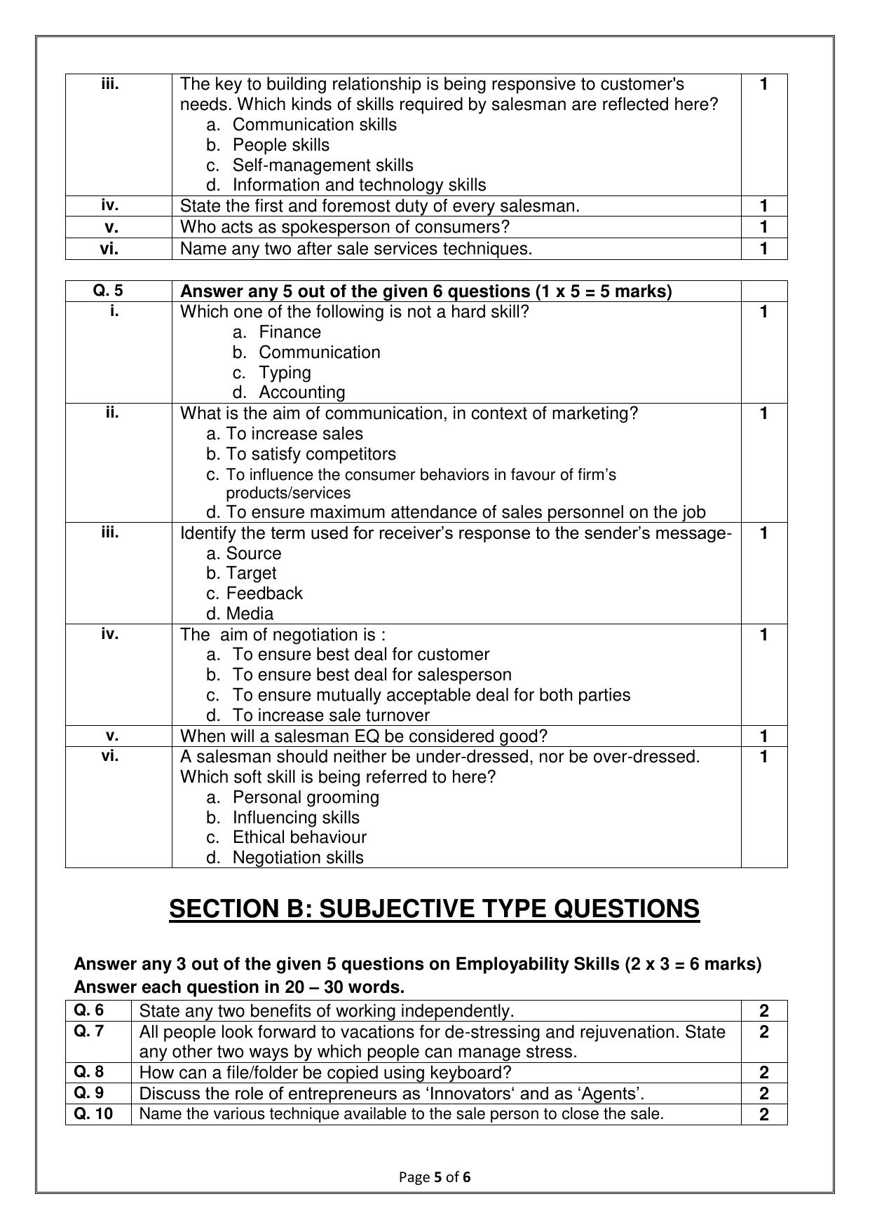 CBSE Class 10 (Skill Education) Marketing & Sales 2024 Sample Paper - Page 5