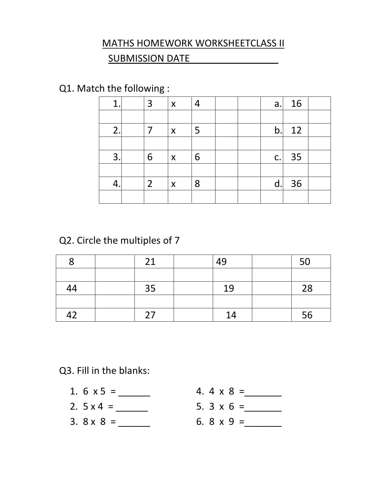 Worksheets for Class 2 Maths Assignment 104 Shapes - Page 1