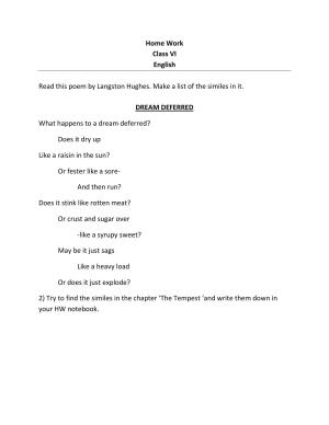 CBSE Worksheets for Class 6 English Dream Deffered Assignment