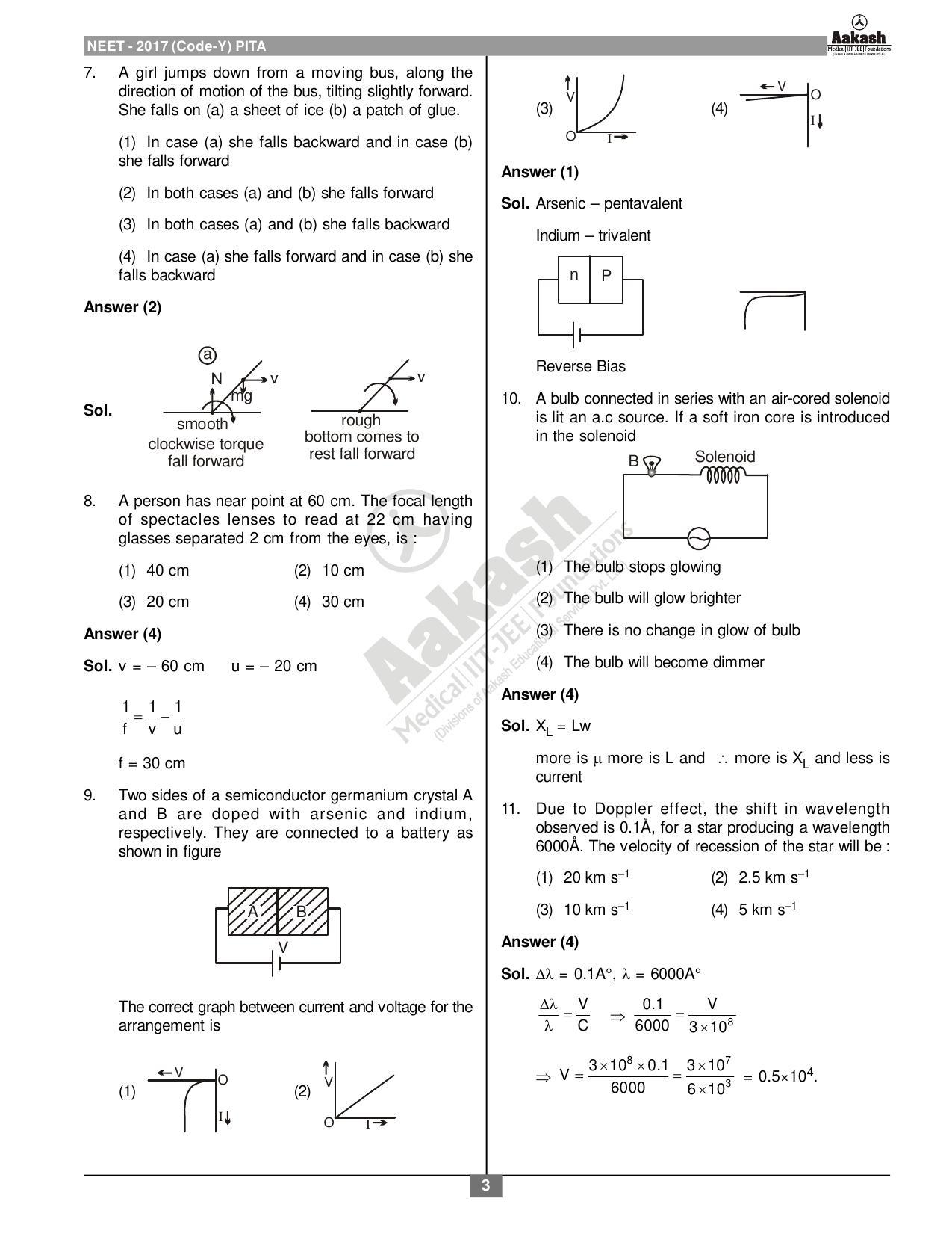  NEET Code Y 2017 Answer & Solutions - Page 3