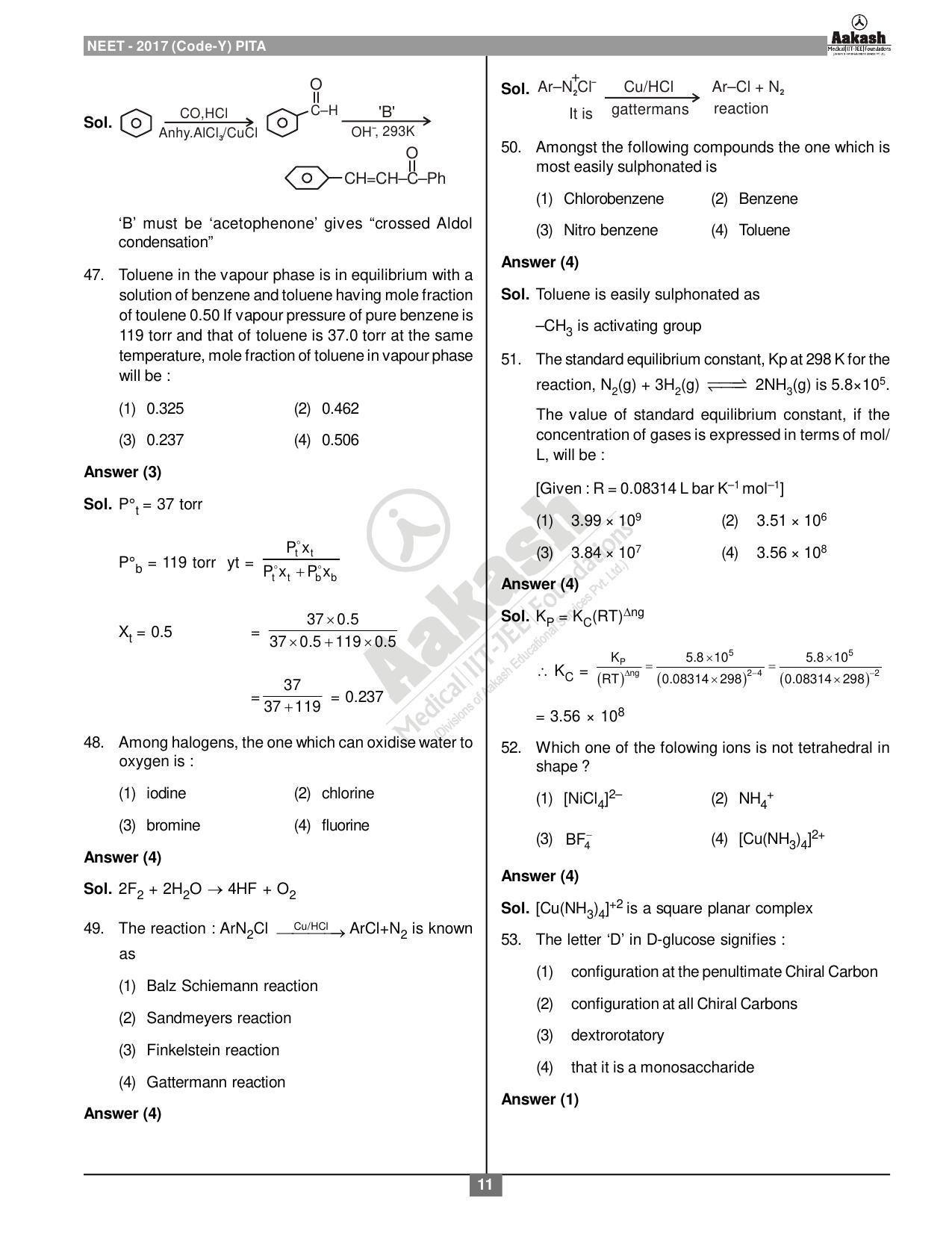  NEET Code Y 2017 Answer & Solutions - Page 11