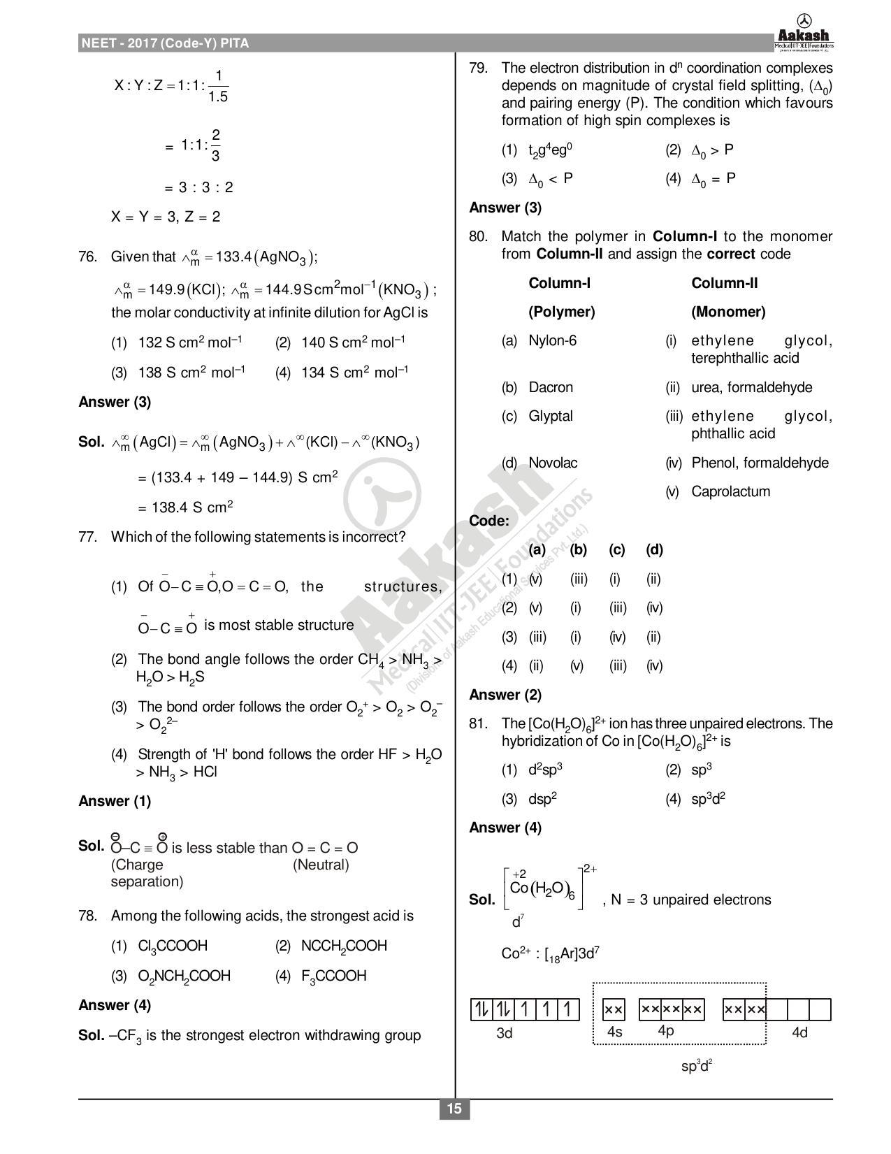 NEET Code Y 2017 Answer & Solutions - Page 15