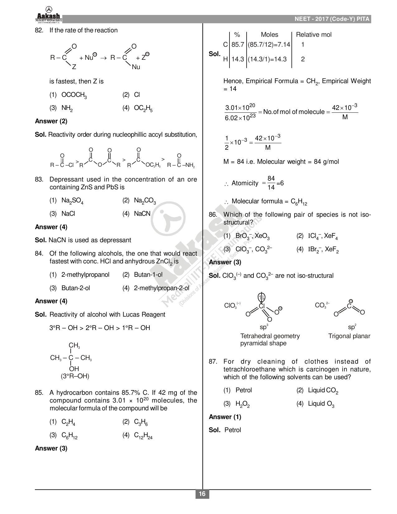 NEET Code Y 2017 Answer & Solutions - Page 16
