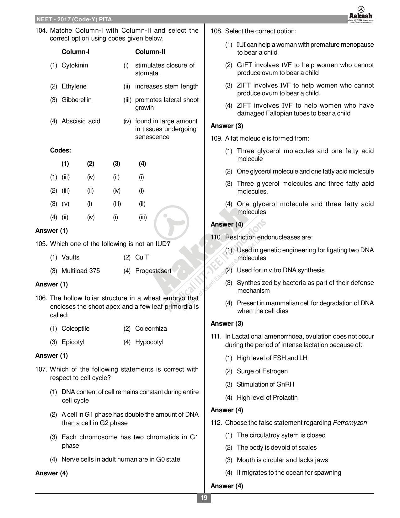  NEET Code Y 2017 Answer & Solutions - Page 19