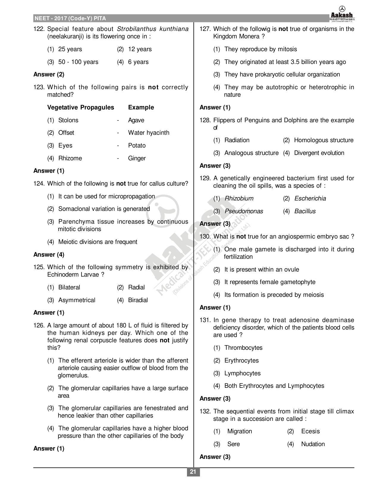  NEET Code Y 2017 Answer & Solutions - Page 21