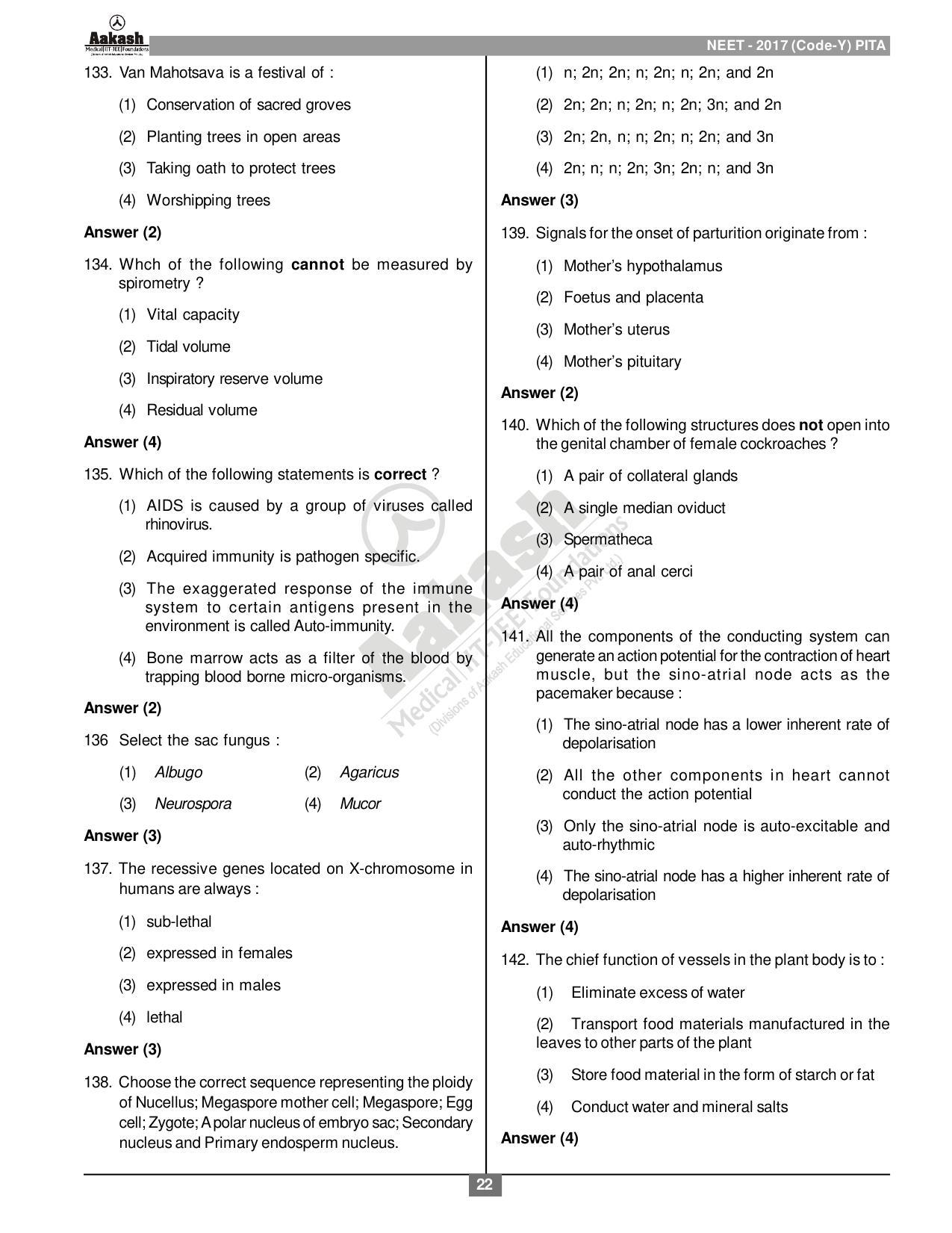  NEET Code Y 2017 Answer & Solutions - Page 22