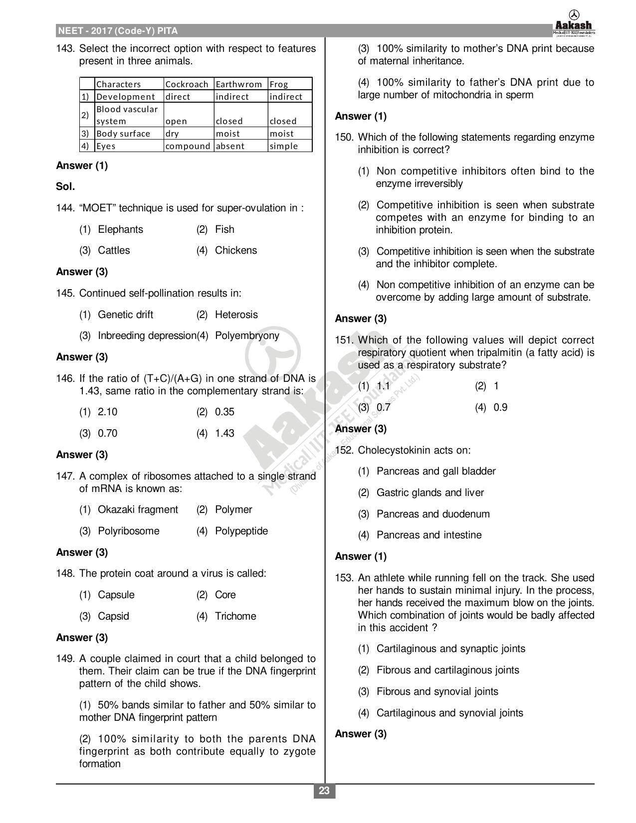  NEET Code Y 2017 Answer & Solutions - Page 23