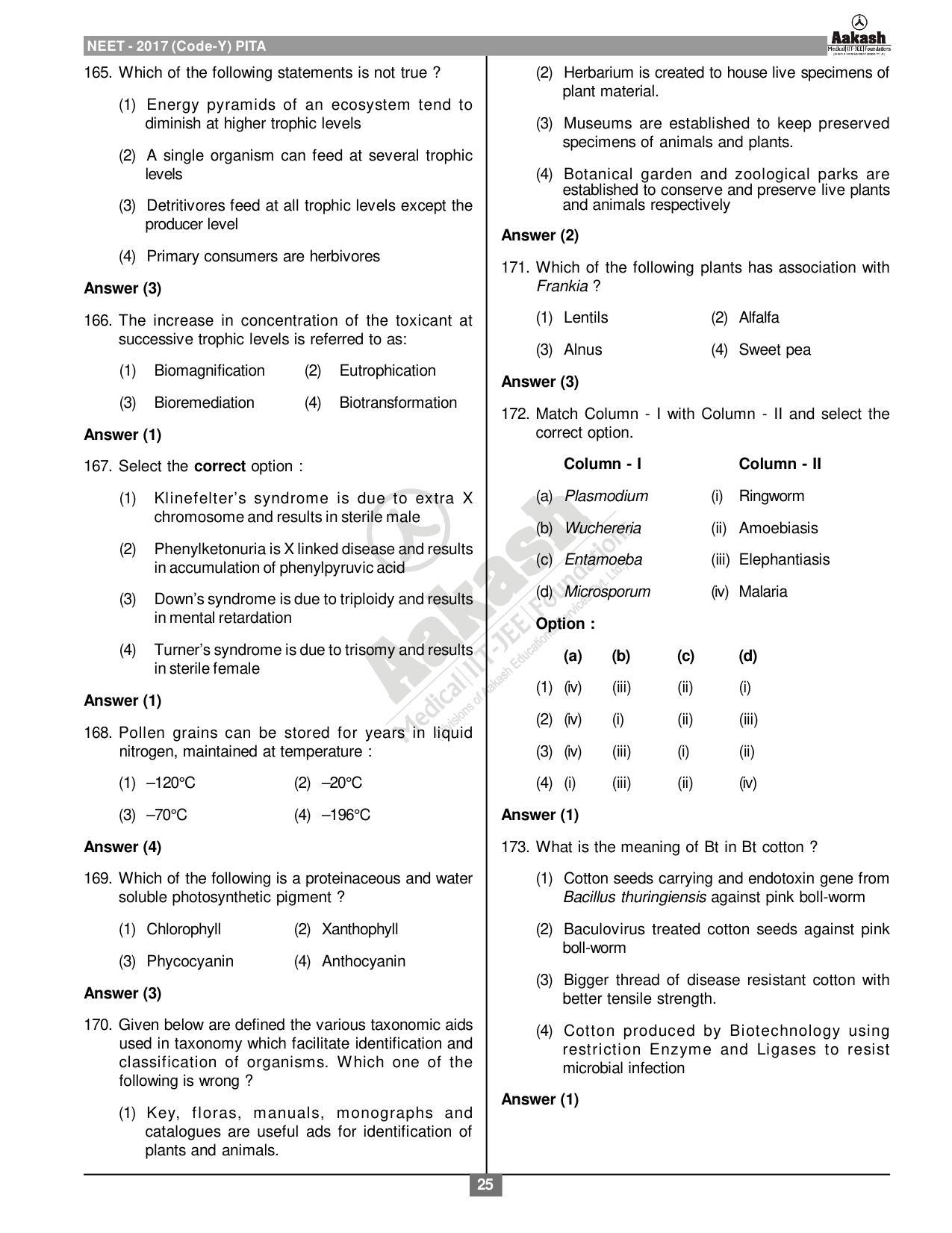  NEET Code Y 2017 Answer & Solutions - Page 25