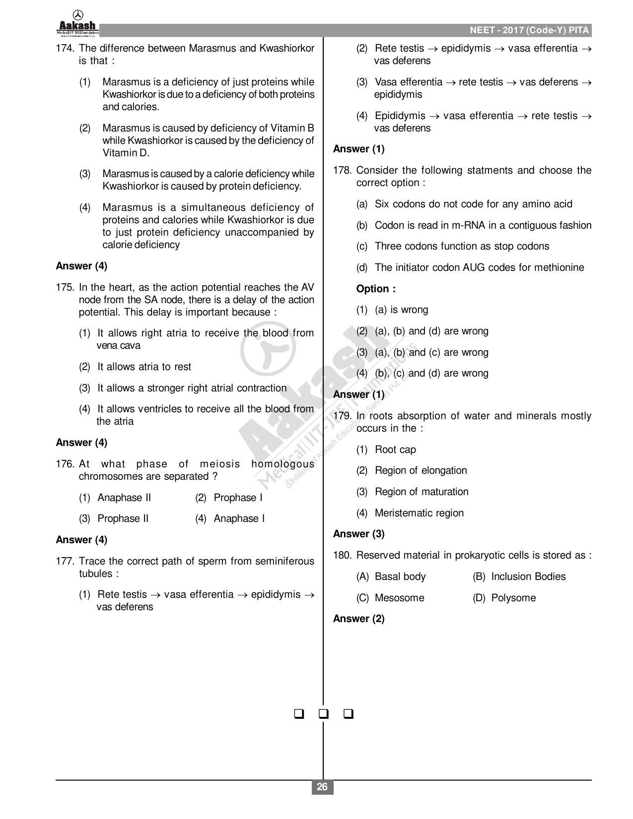  NEET Code Y 2017 Answer & Solutions - Page 26