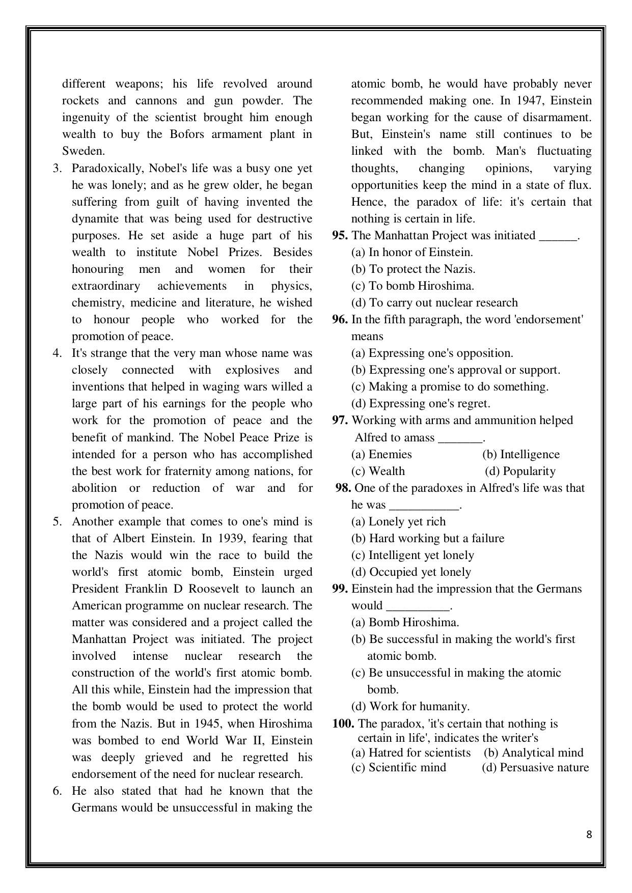 Geeta Law Admission Test (GLAT) 2019 Question Paper - Page 8