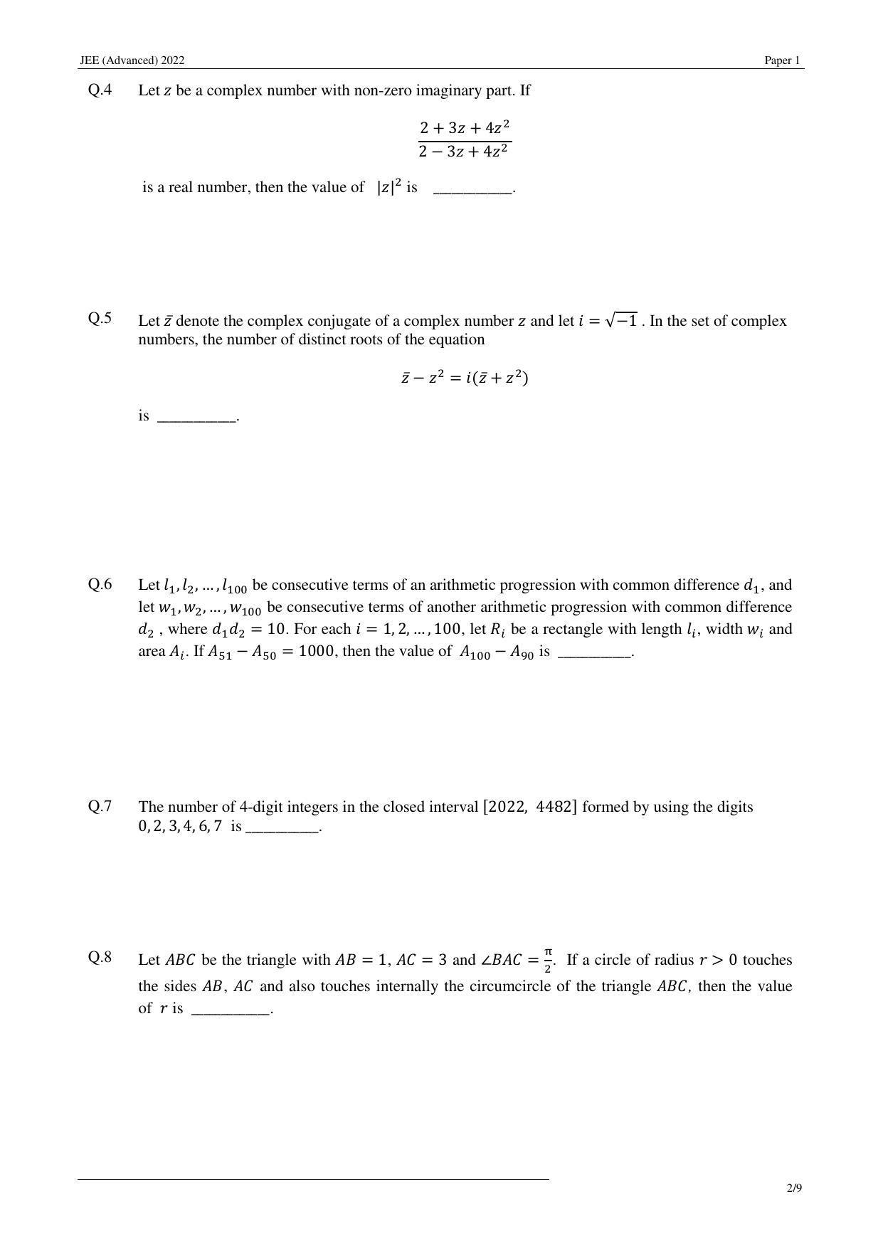JEE (Advanced) 2022 Paper I - English Question Paper - Page 2