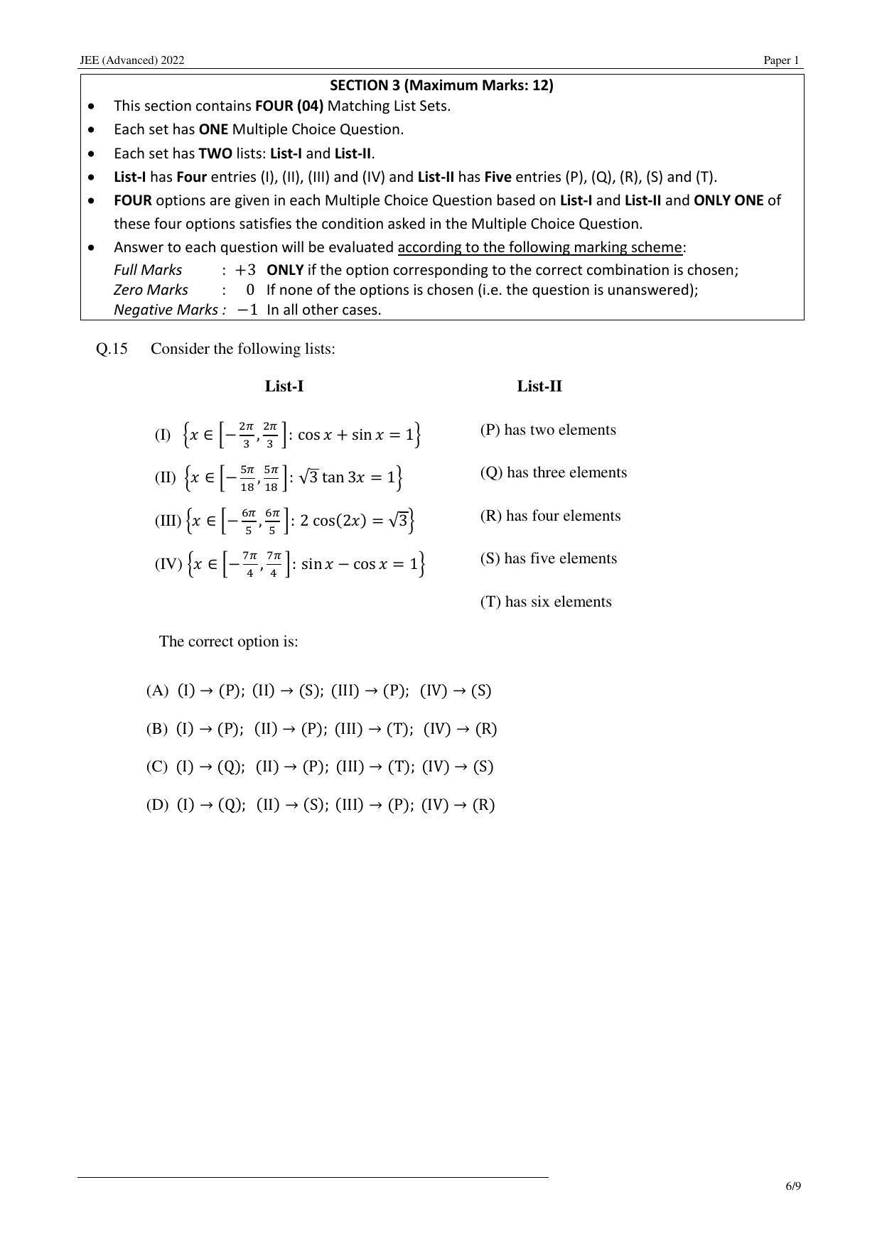 JEE (Advanced) 2022 Paper I - English Question Paper - Page 6