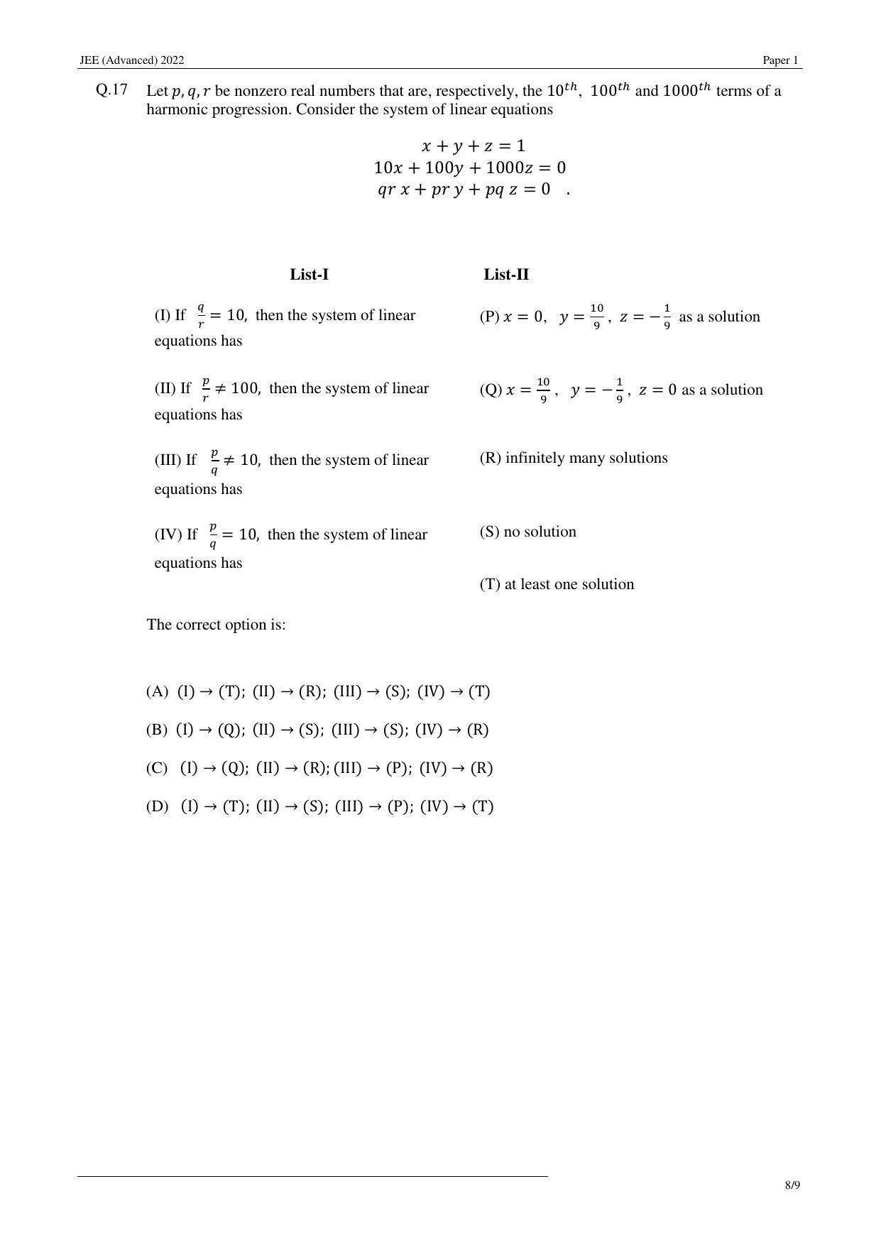JEE (Advanced) 2022 Paper I - English Question Paper - Page 8