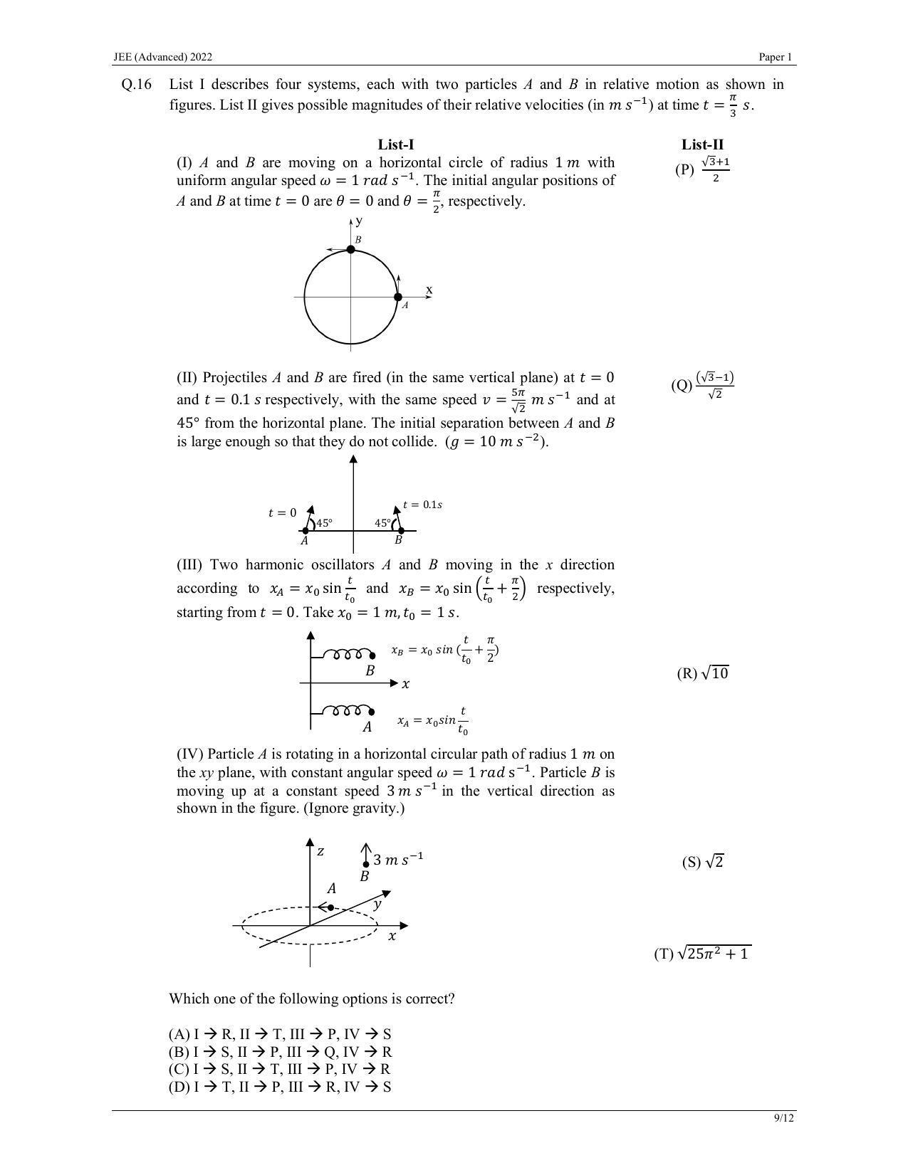 JEE (Advanced) 2022 Paper I - English Question Paper - Page 18