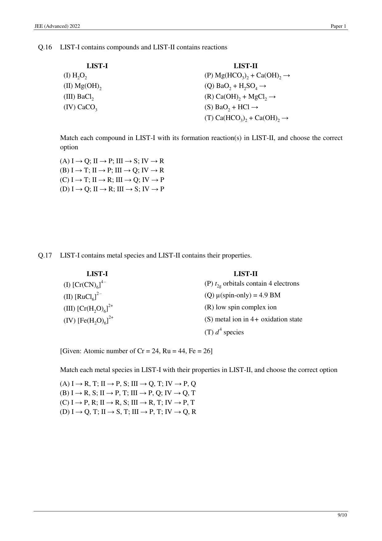 JEE (Advanced) 2022 Paper I - English Question Paper - Page 30