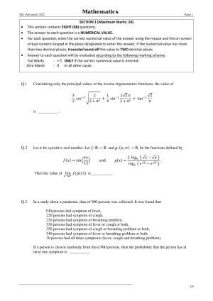 JEE (Advanced) 2022 Paper I - English Question Paper
