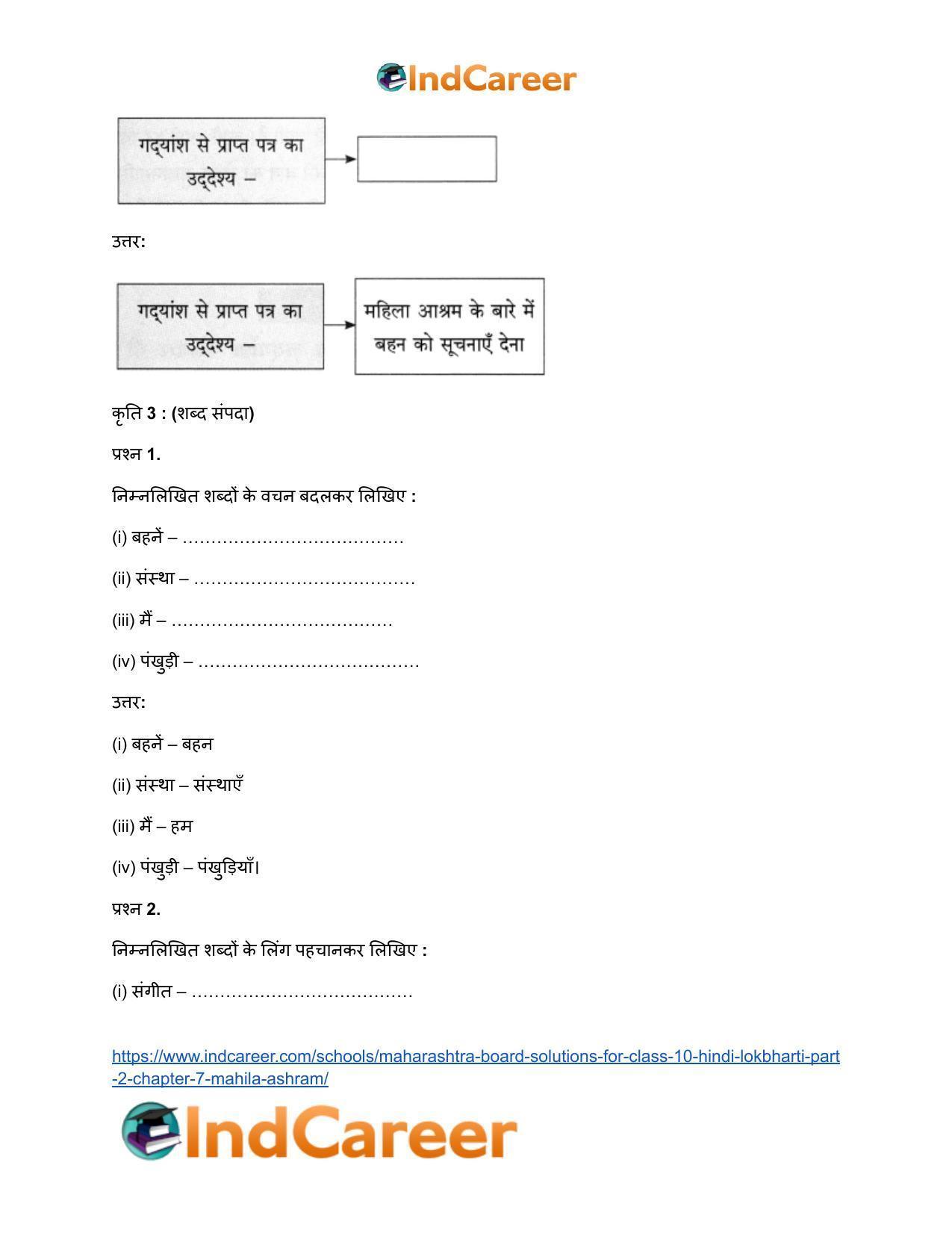 Maharashtra Board Solutions for Class 10- Hindi Lokbharti (Part 2): Chapter 7- महिला आश्रम - Page 17