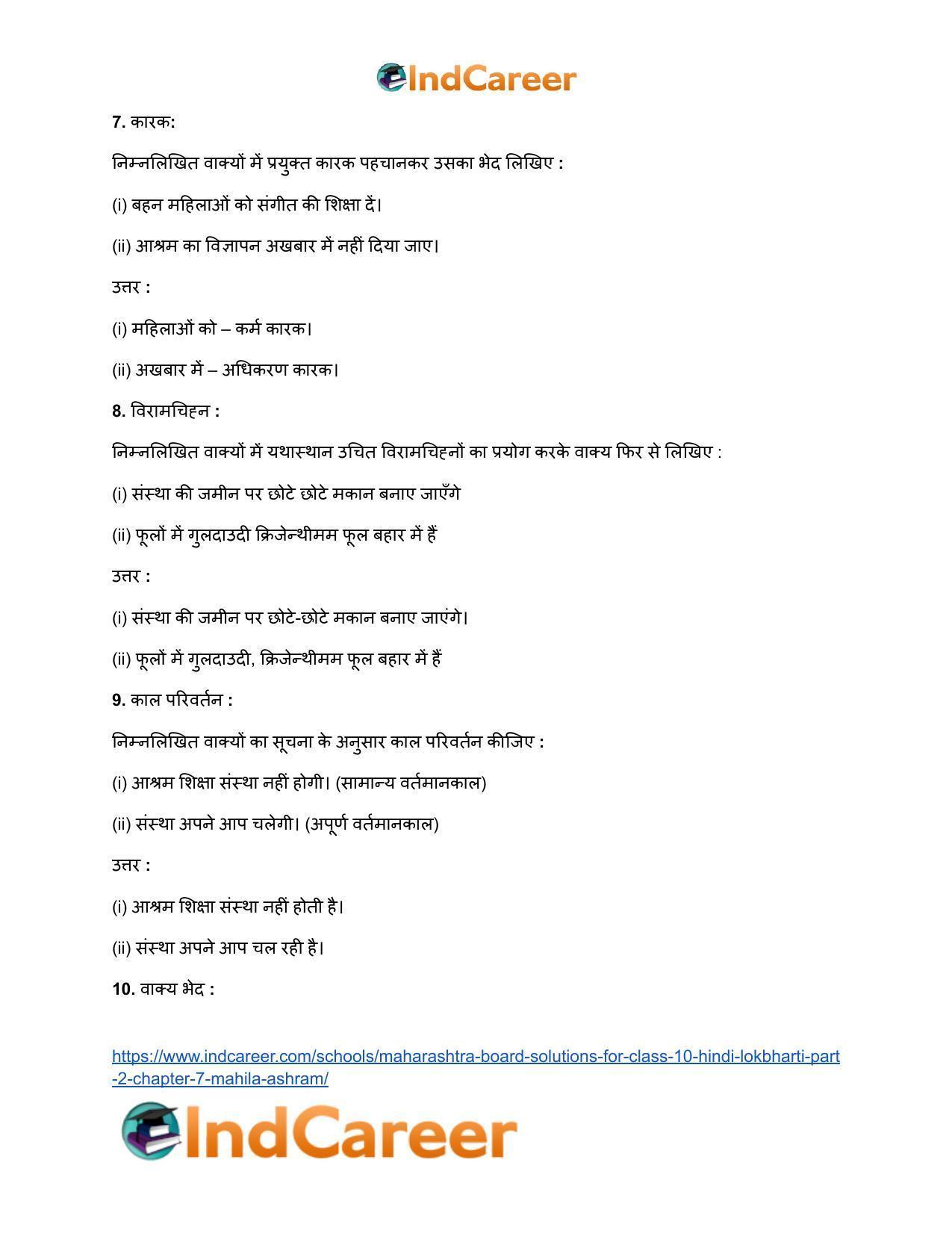 Maharashtra Board Solutions for Class 10- Hindi Lokbharti (Part 2): Chapter 7- महिला आश्रम - Page 28