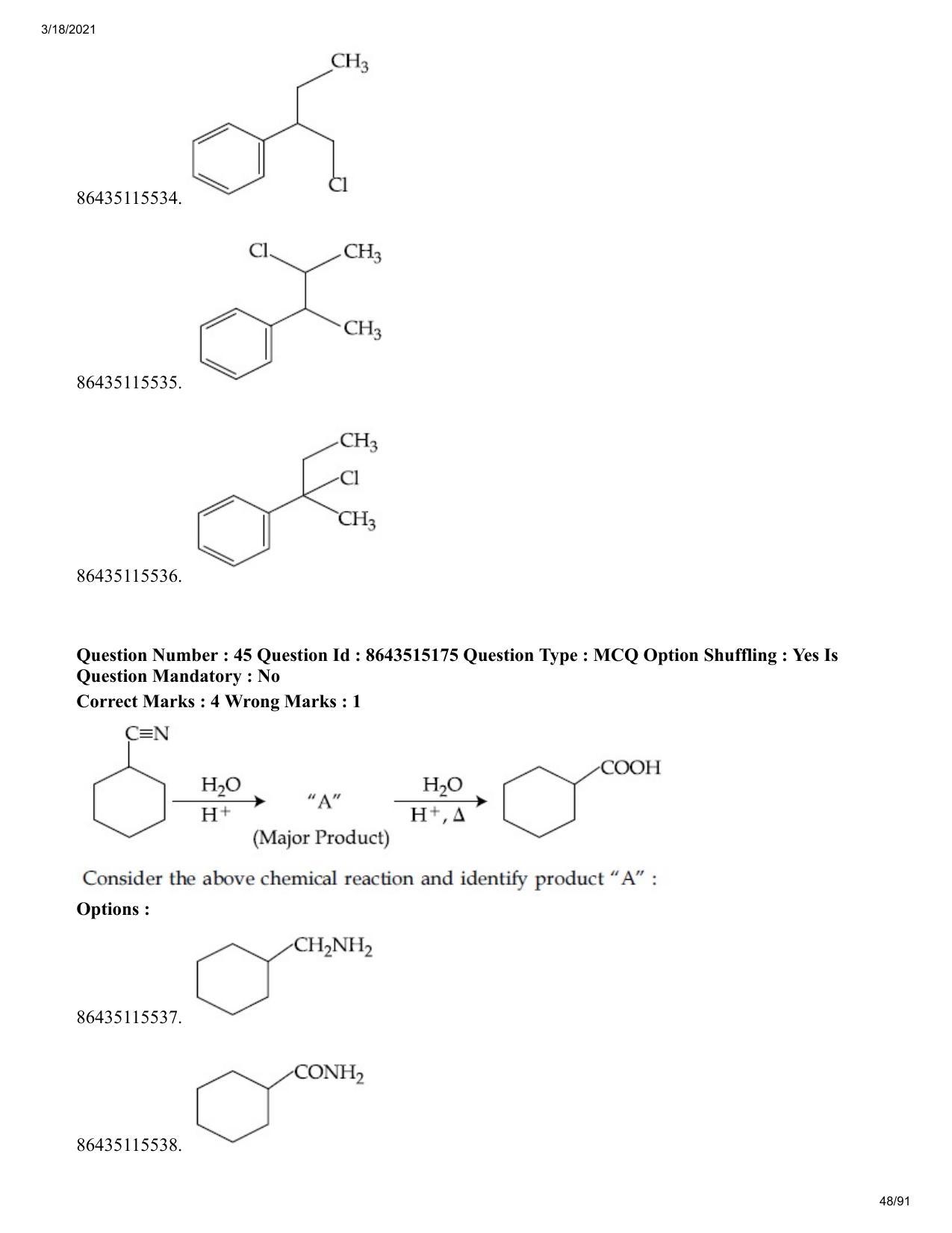 JEE Mains 2021: BTech H (Shift 1) 18-03-2021 Question Paper - Page 48