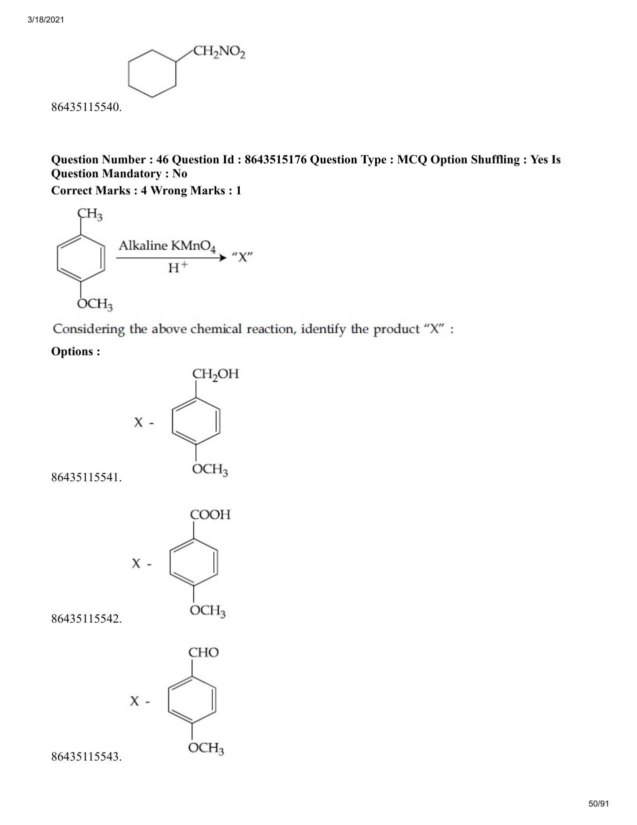 JEE Mains 2021: BTech H (Shift 1) 18-03-2021 Question Paper - Page 50