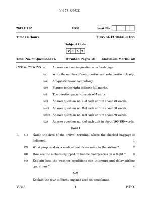 Goa Board Class 12 Travel Formalities (March 2019) Question Paper