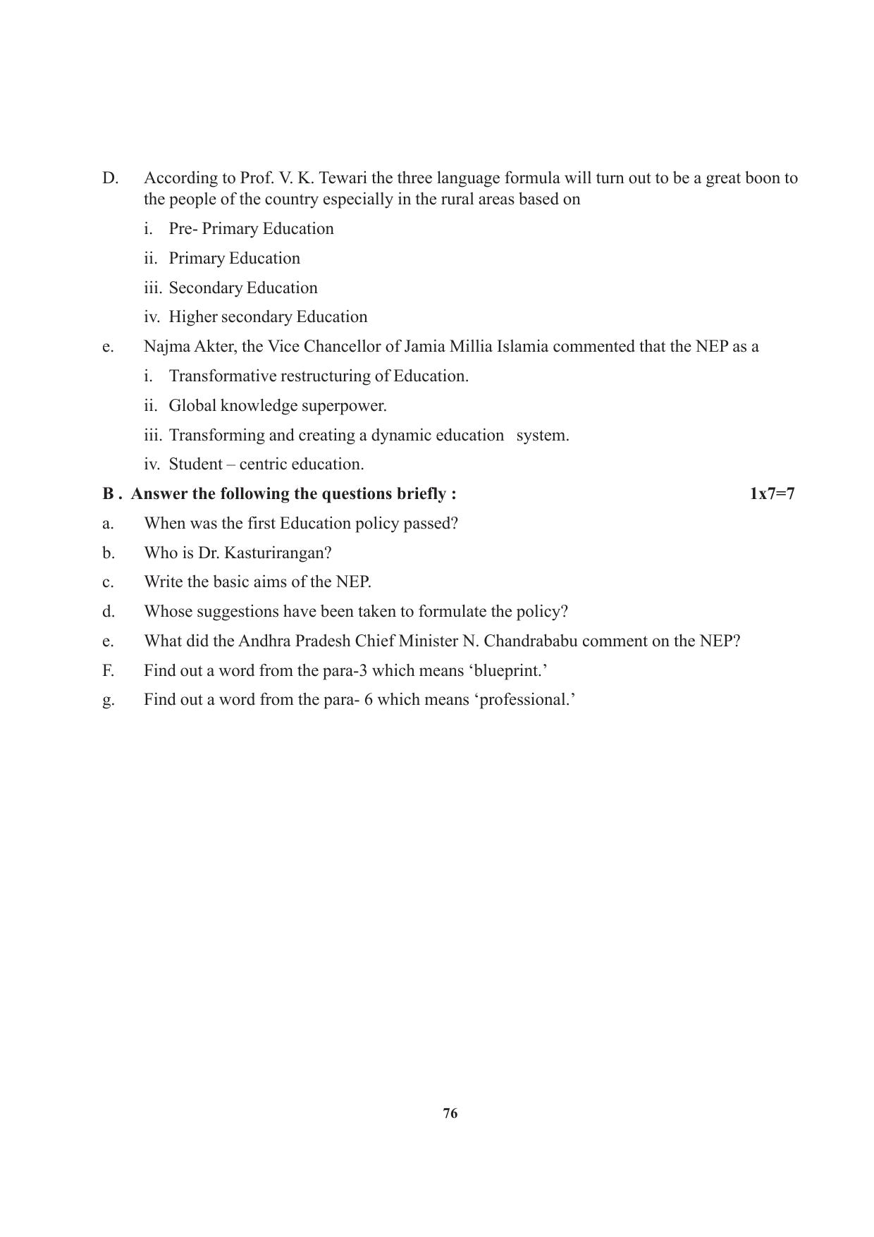 Tripura Board Class 12 English Workbooks - Page 76