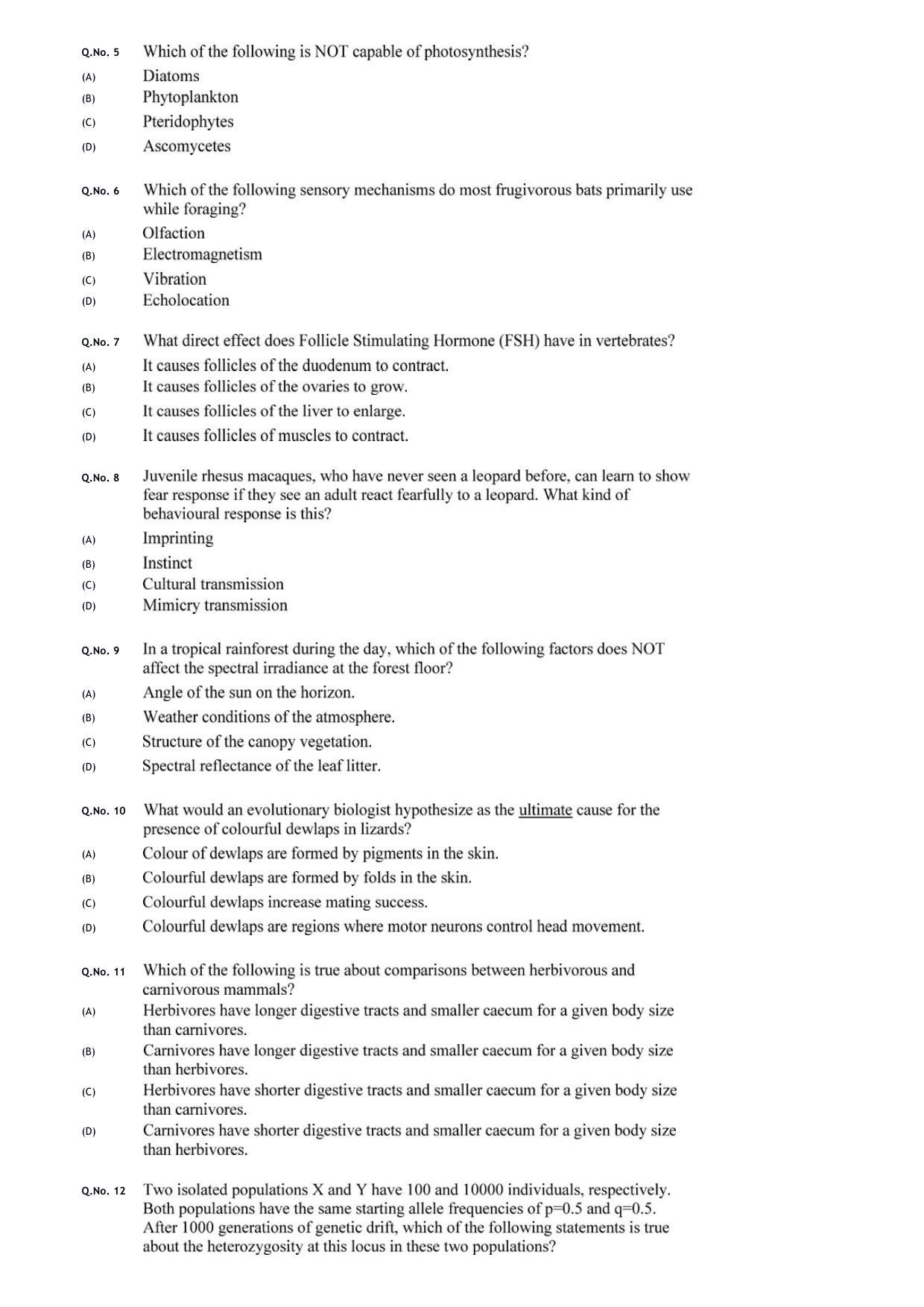 GATE 2020 Ecology and Evolution (EY) Question Paper - Page 4