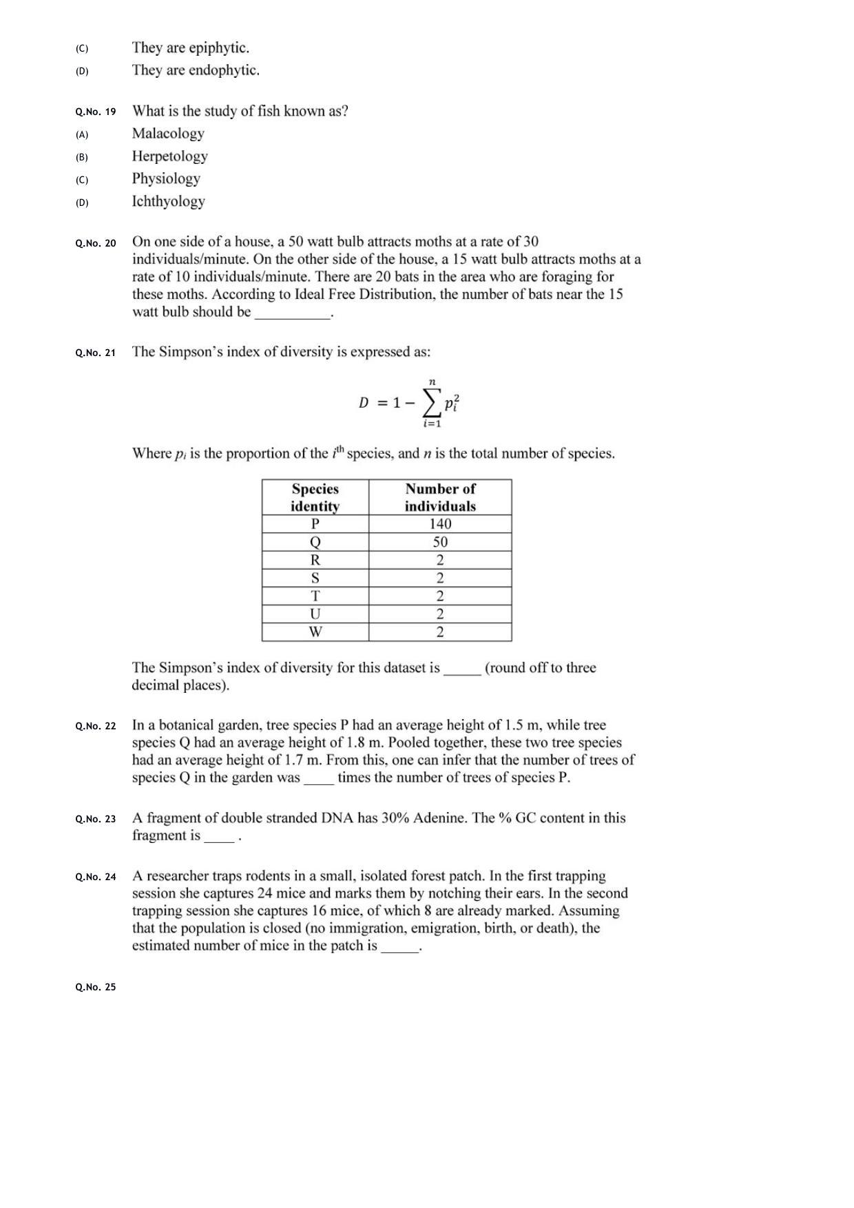 GATE 2020 Ecology and Evolution (EY) Question Paper - Page 6