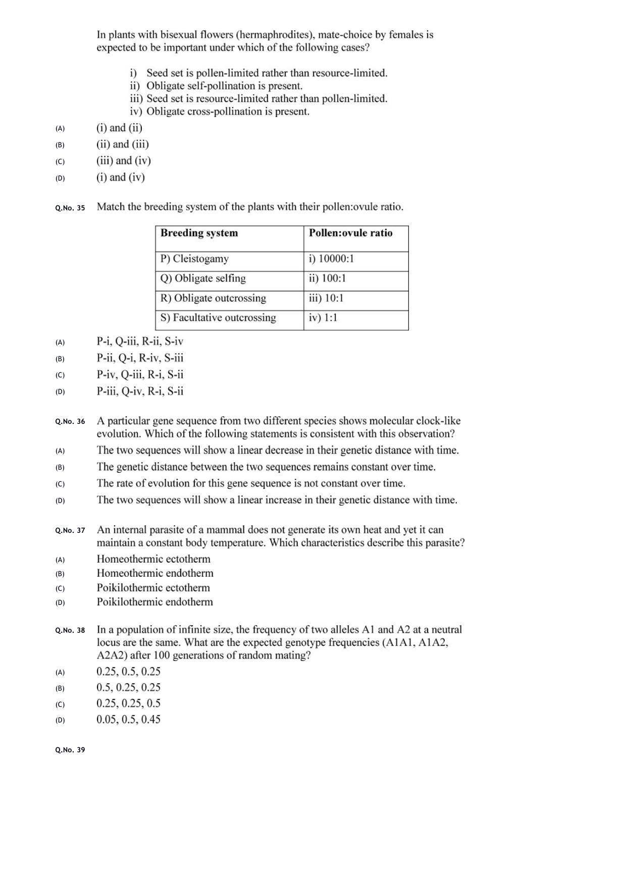 GATE 2020 Ecology and Evolution (EY) Question Paper - Page 10