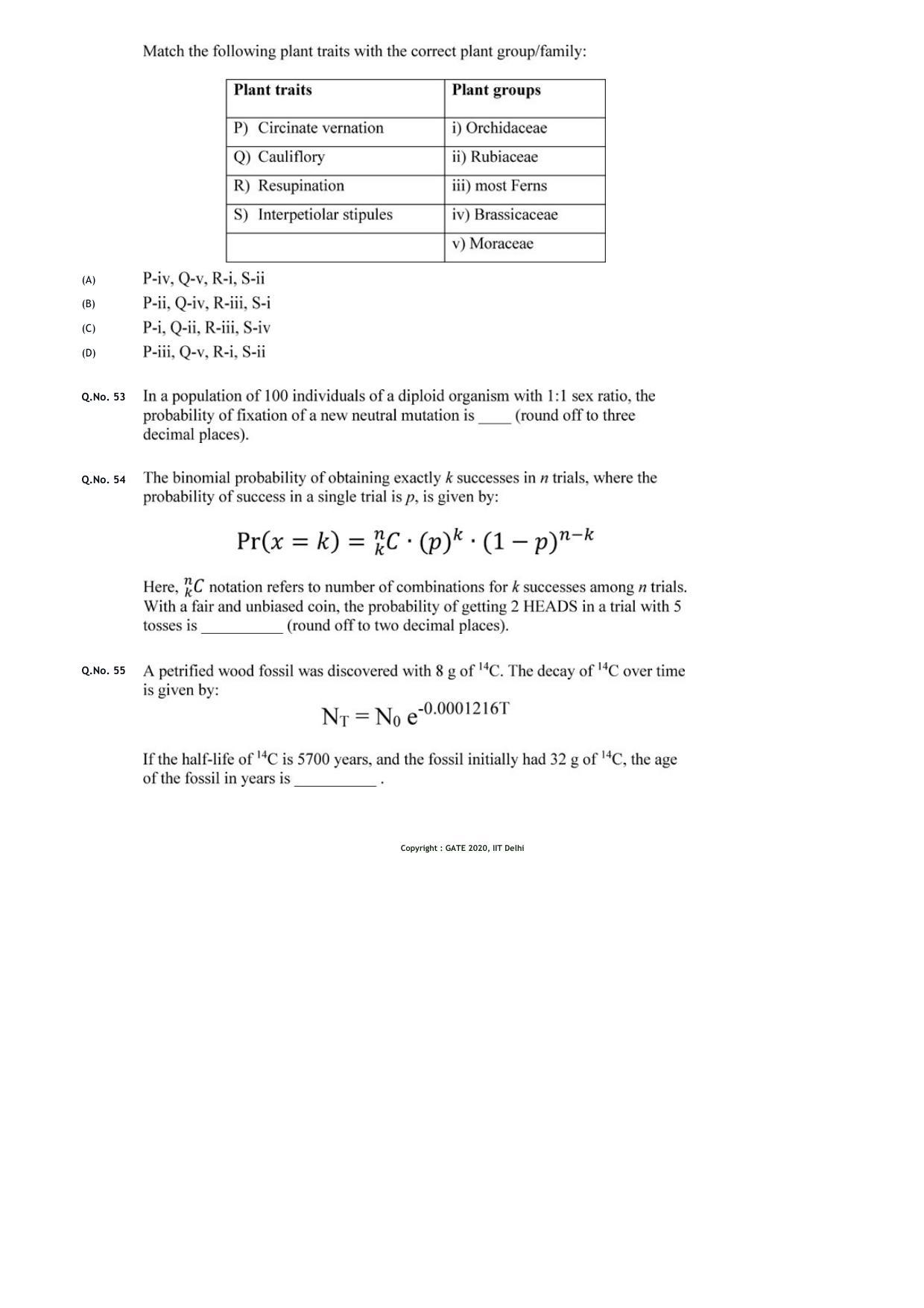 GATE 2020 Ecology and Evolution (EY) Question Paper - Page 16