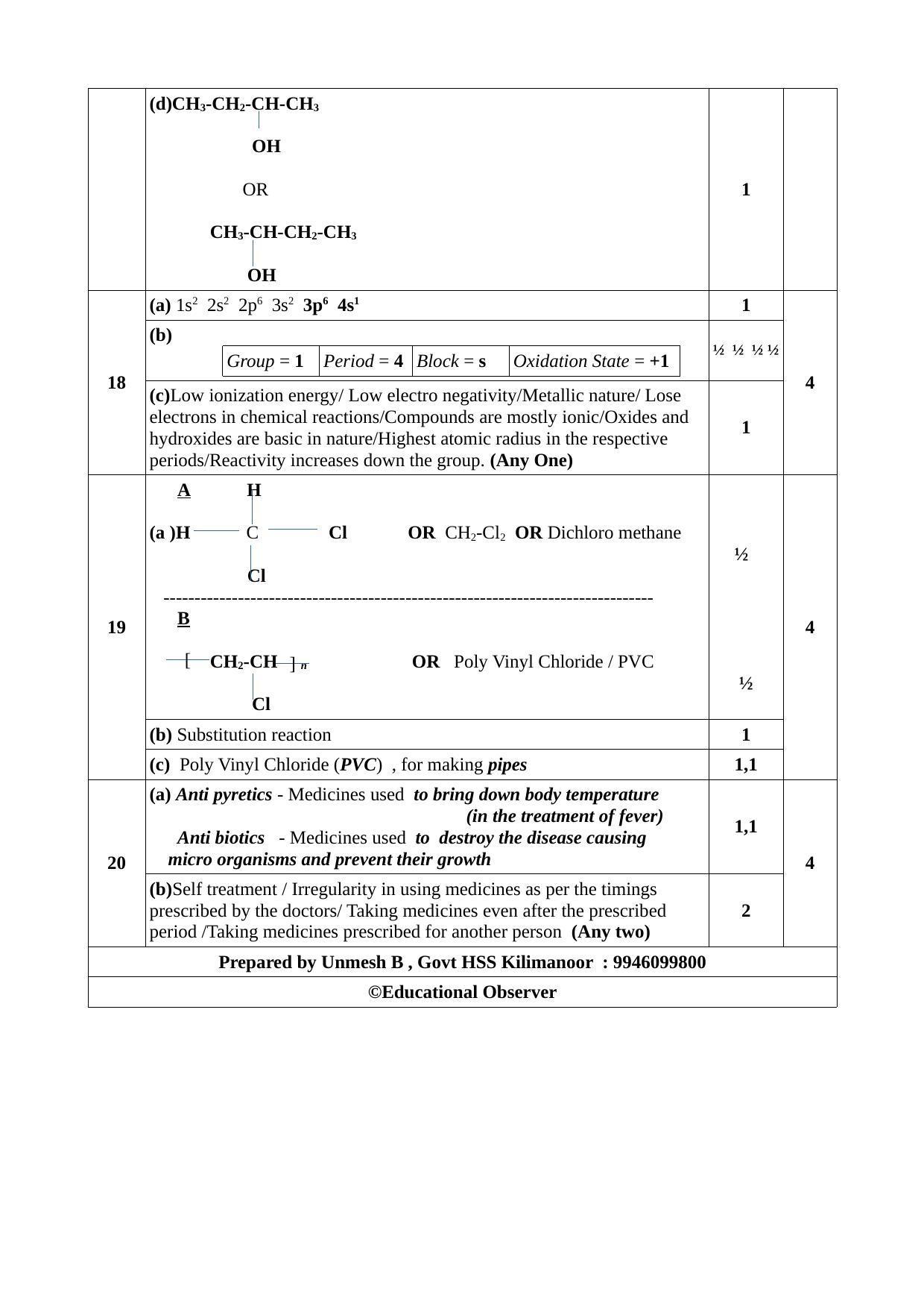 Kerala SSLC 2019 Chemistry Answer Key (EM) - Page 3