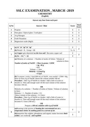 Kerala SSLC 2019 Chemistry Answer Key (EM)